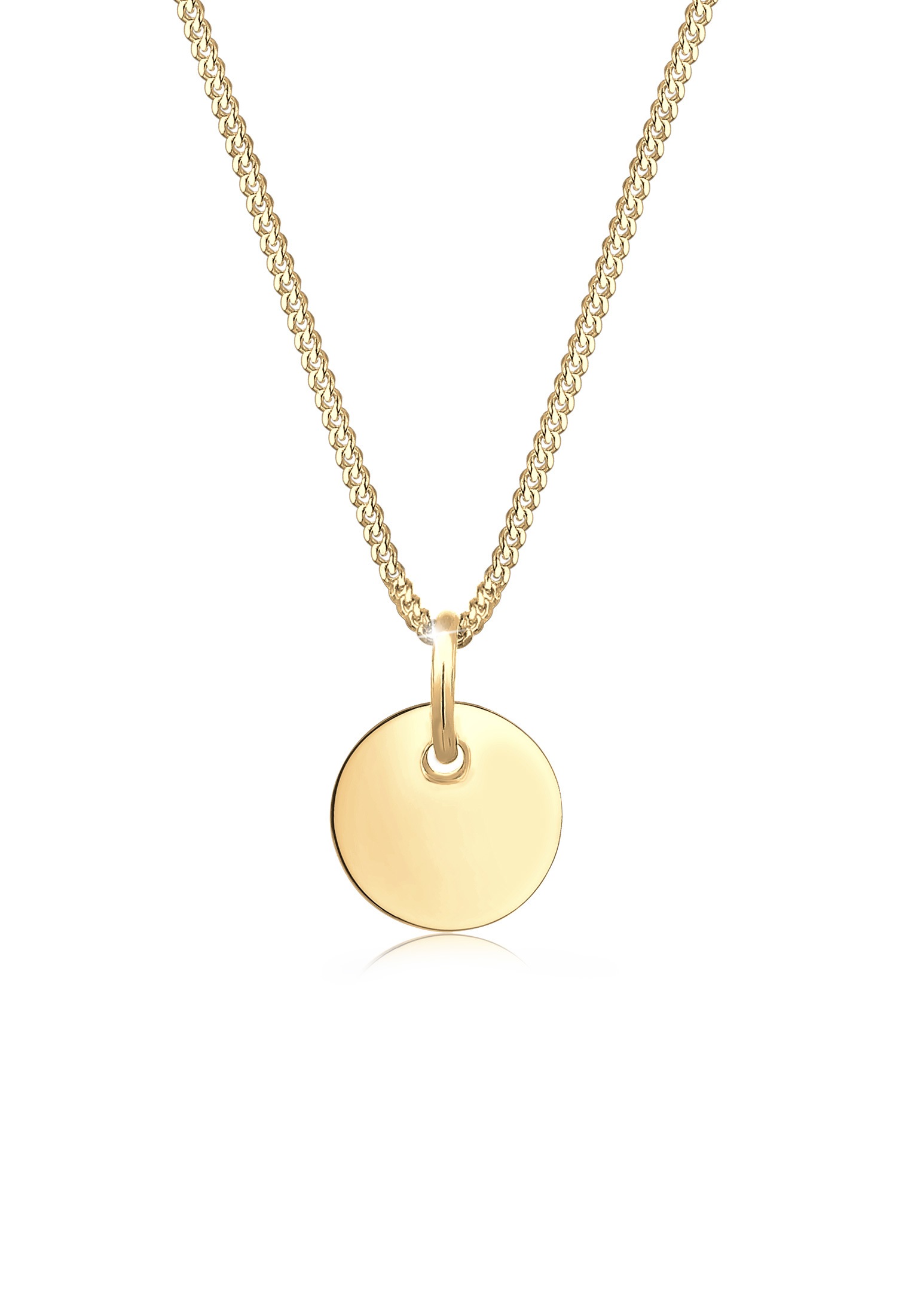 Kette mit Anhänger ELLI "Panzerkette mit Kreis Rund Plättchen 925 Silber" Gr. 55, gold, Halsketten, Damen, 55, ohne Stein, Silber 925 (Sterlingsilber), L: 45