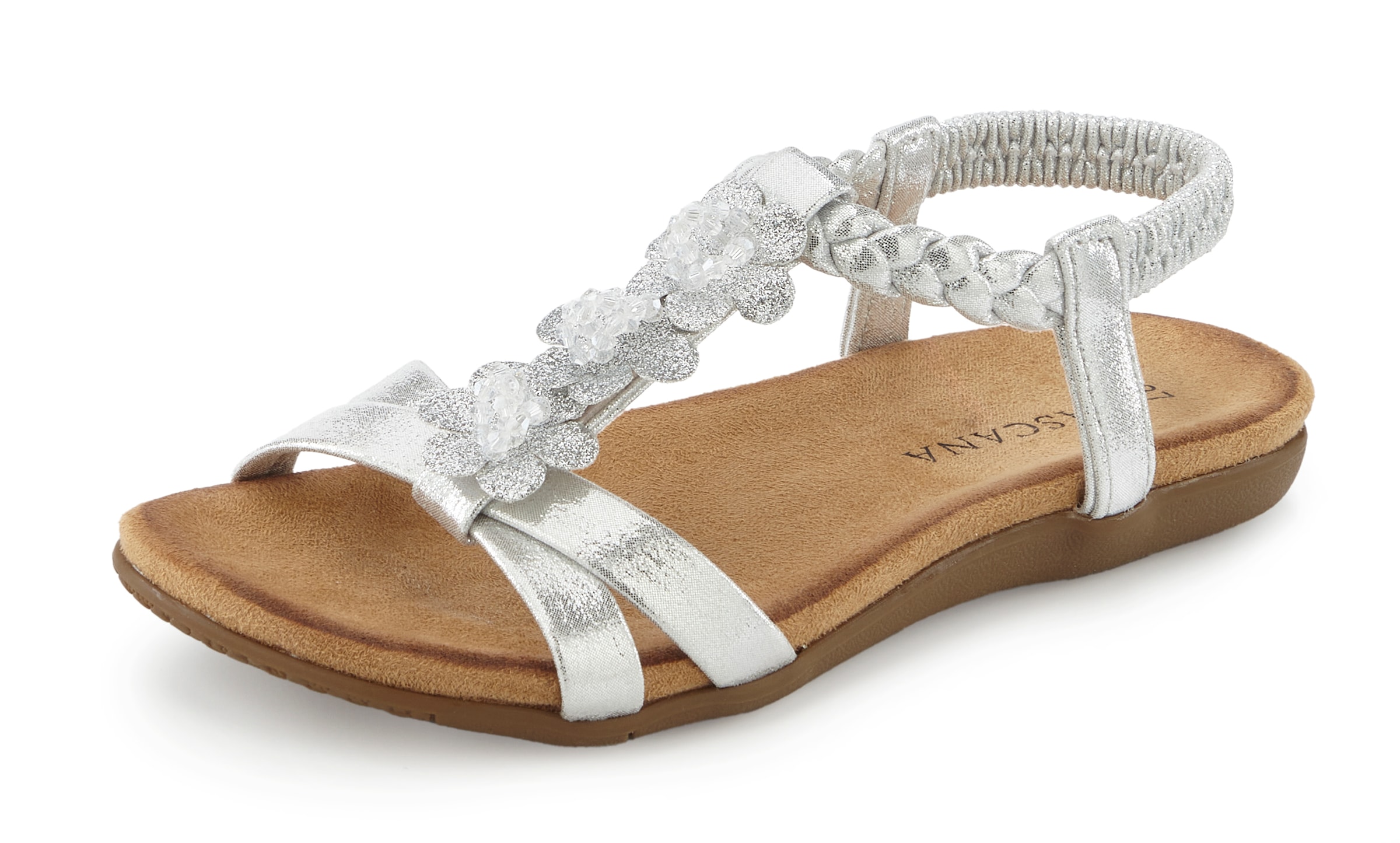 LASCANA Sandale »Sommerschuh, Sandalette, offener Schuh,«  mit eleganten Schmucksteinchen und elastischem Riemchen