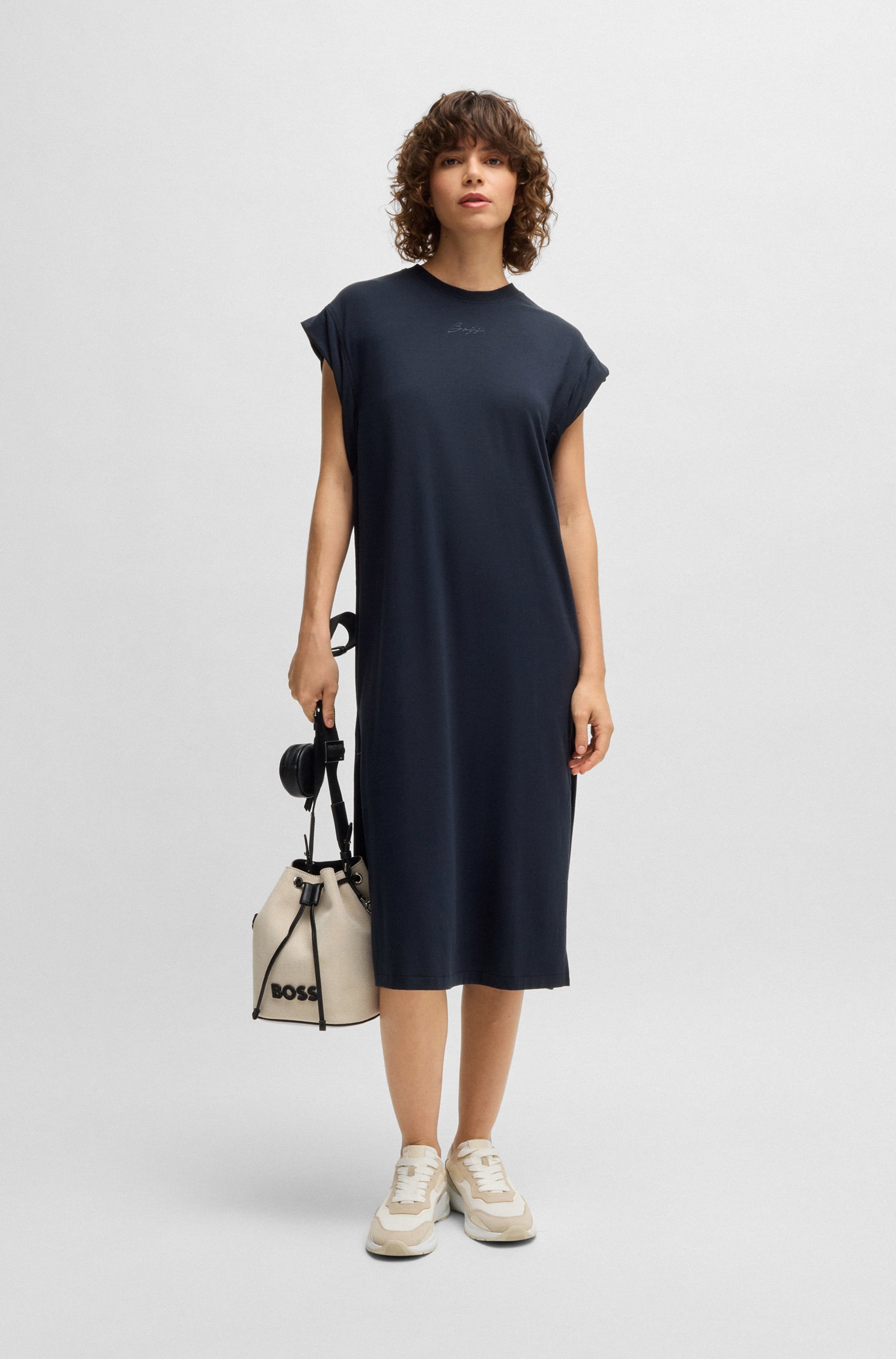 BOSS ORANGE Jerseykleid "C Edress 5", mit Schlitzen, Logoschriftzug günstig online kaufen