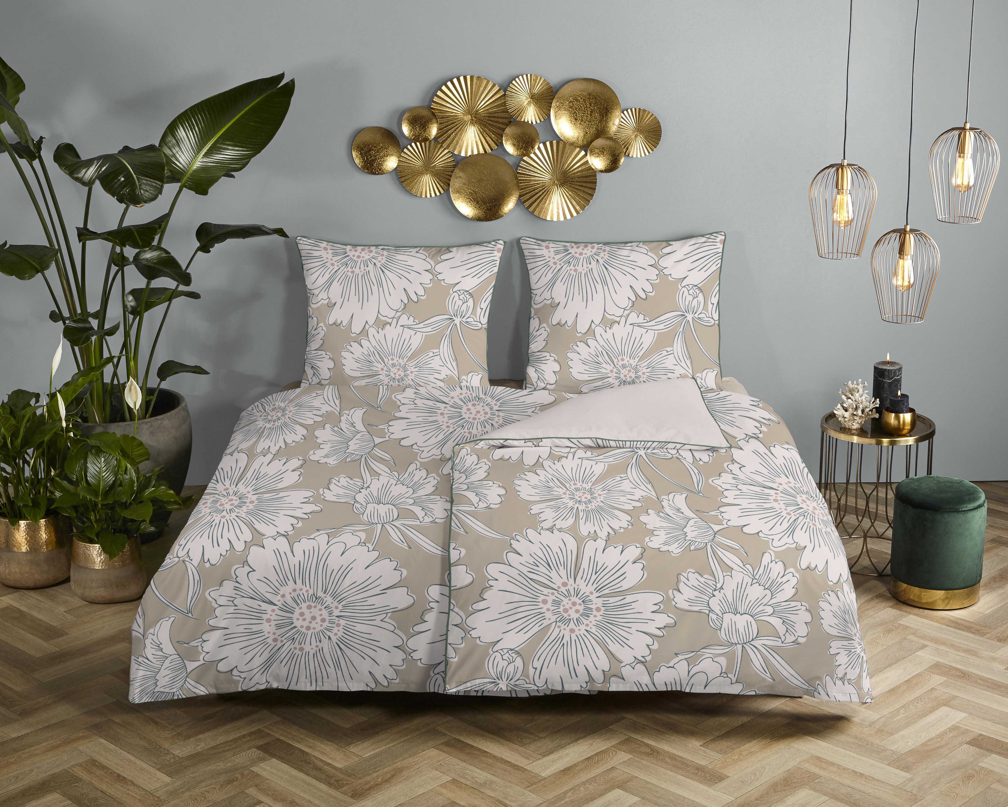 Descanso Wendebettwäsche "Ancona" 2 Satin, Reißverschluss, Paspel, Biese, Wendeoptik, Luxe, Blume