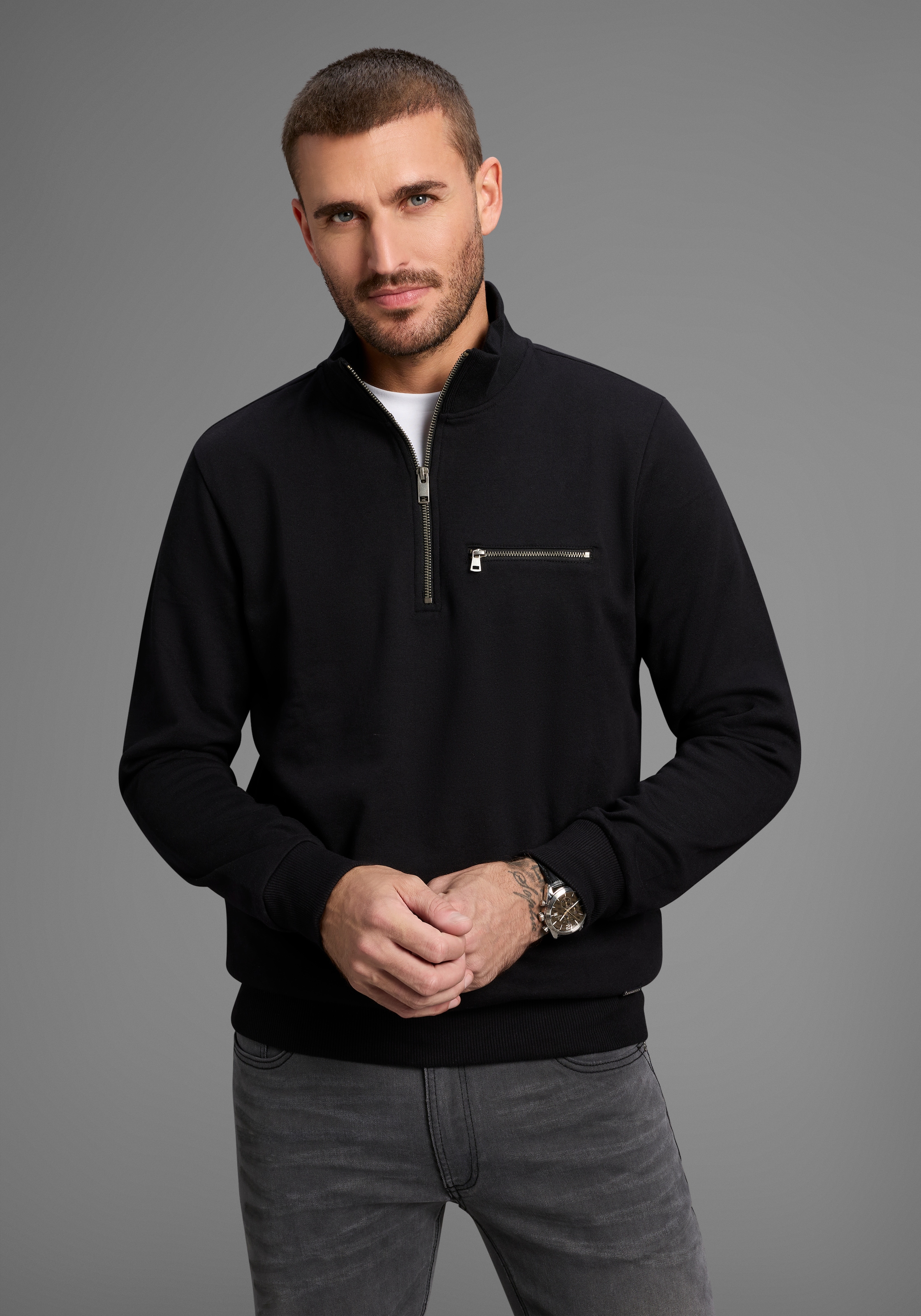 Bruno Banani Sweatshirt, mit Troyer Kragen günstig online kaufen
