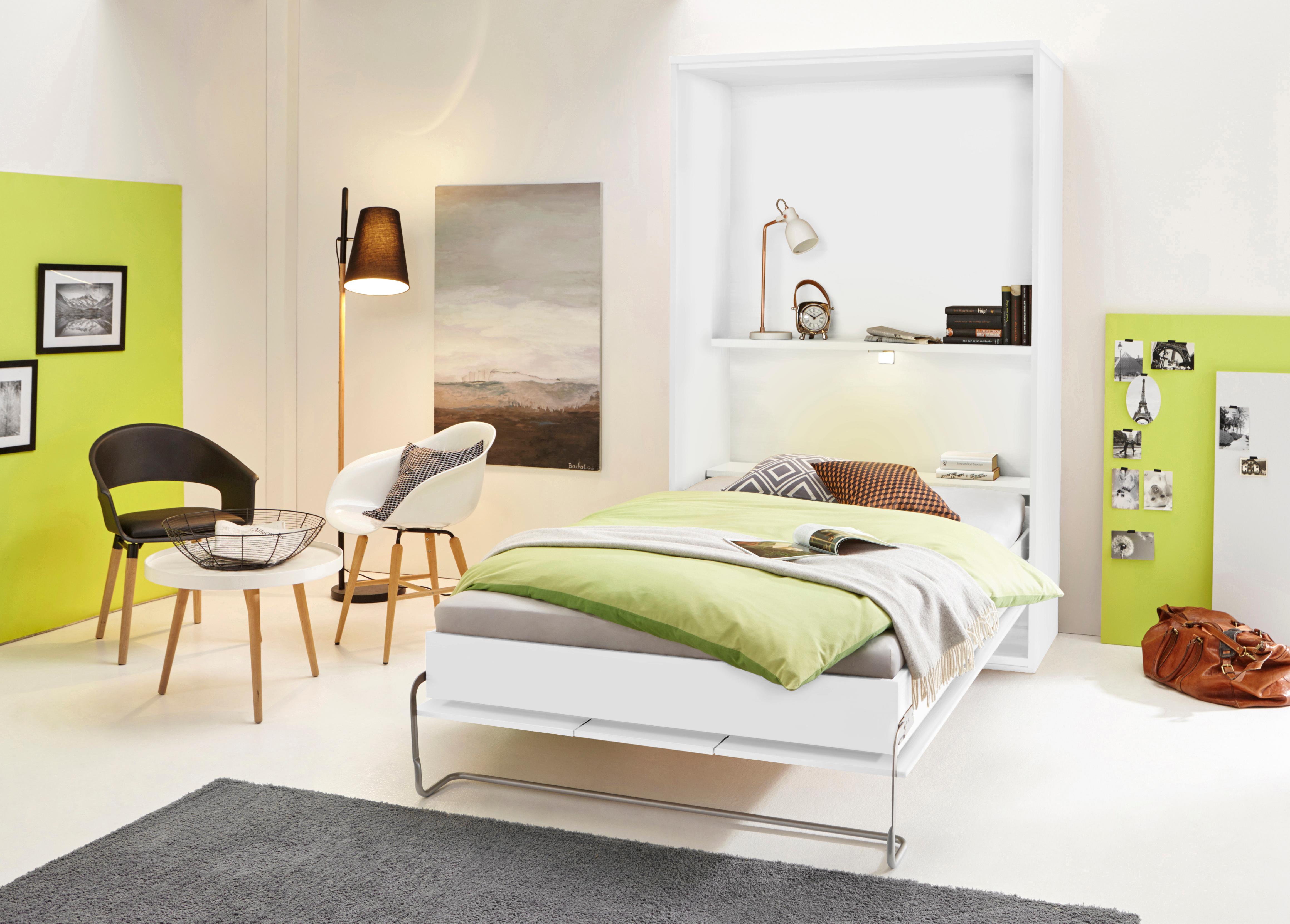priess Schrankbett "Ancona Schrankklappbett Jugendbett Klappbett Wandbett" mit Lattenrost, Regal und LED-Beleuchtung, in 3 Breiten