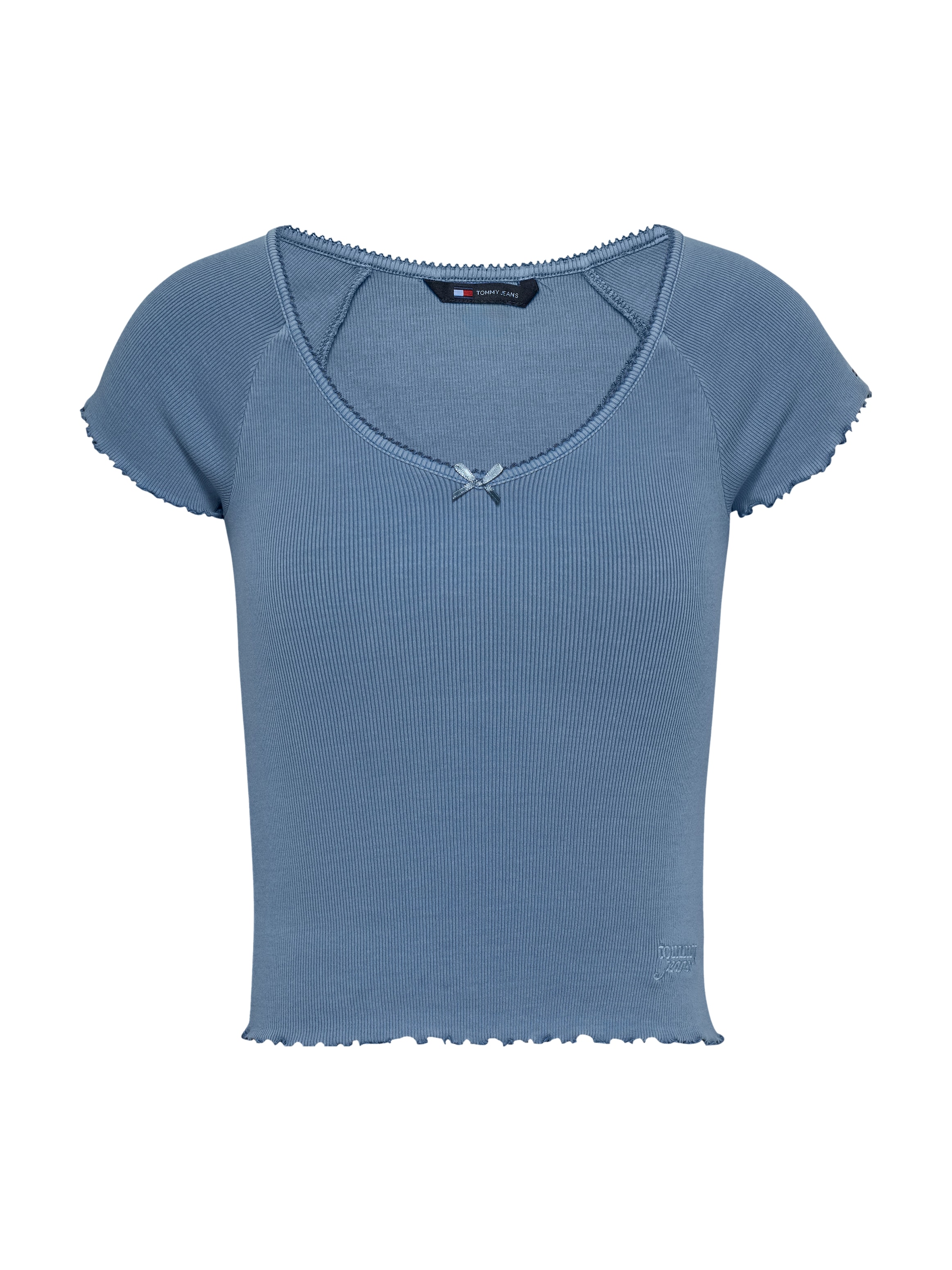 Tommy Jeans Kurzarmshirt »TJW SLIM VNECK GMD RIB SS«, mit Rollkanten, im femininen Stil