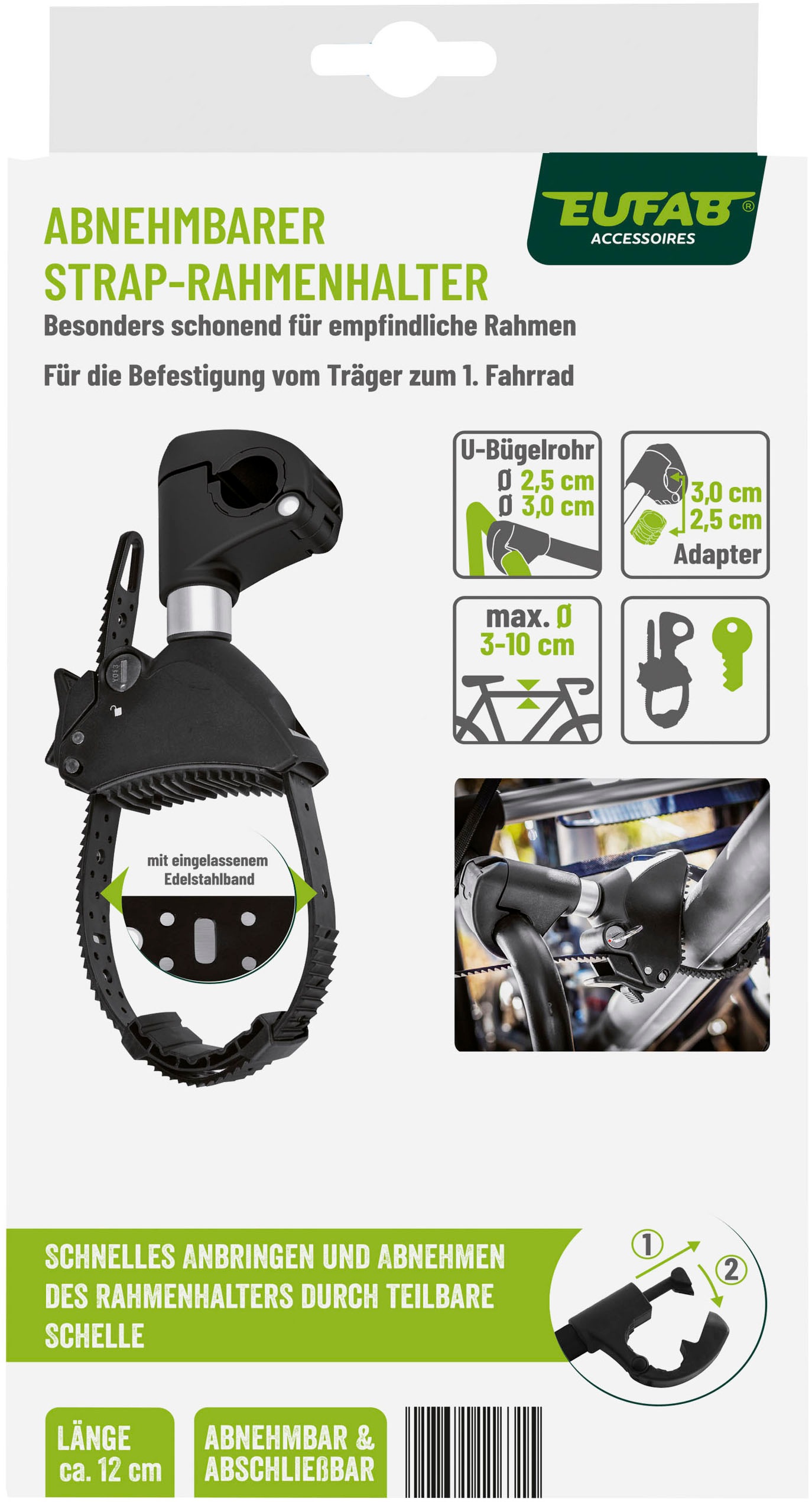 EUFAB Fahrradträger-Rahmenhalter »Strap-Rahmenhalter kurz Ø 25+30mm«