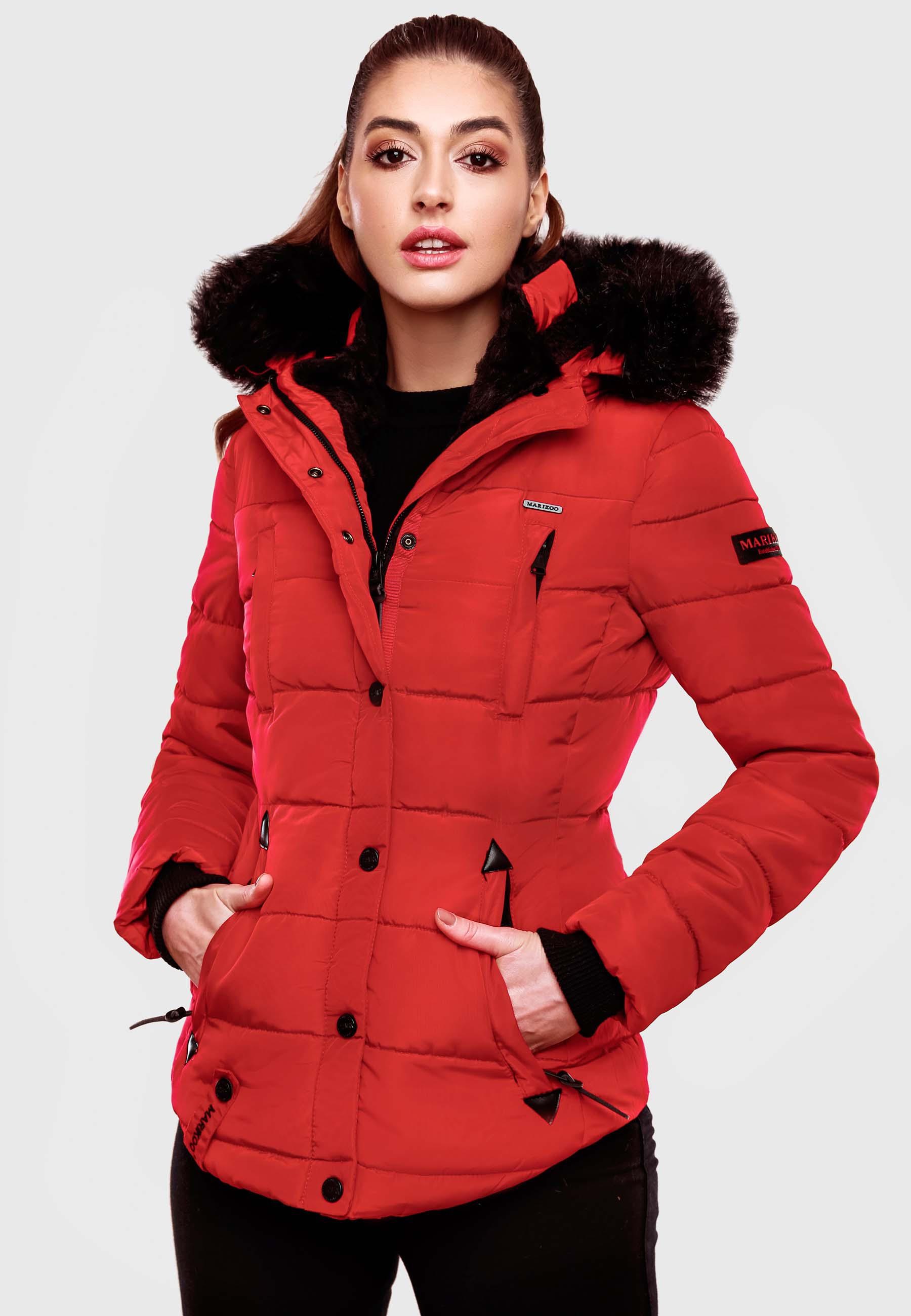 Marikoo Steppjacke »Lotusblüte«, mit Kapuze, hochwertige Winter Jacke mit edler Kunstpelz Kapuze