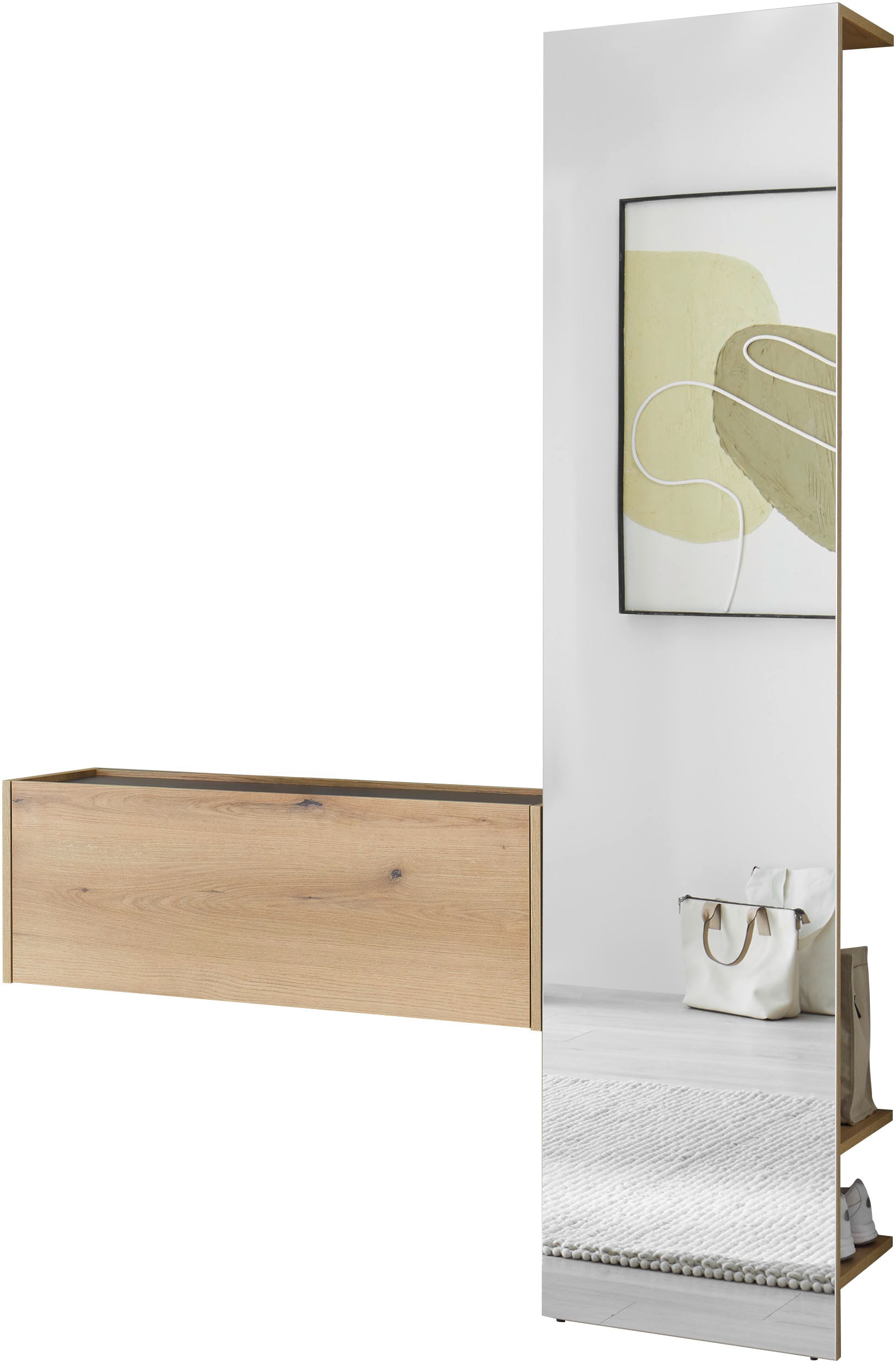 INOSIGN Garderoben-Set »GIRON/CiTY, moderne Garderobe, Komplettset mit viel Stauraum«, (Komplett-Set, 2 St.), enthält Hängeschrank & Garderobenelement mit Spiegel, 150 cm breit