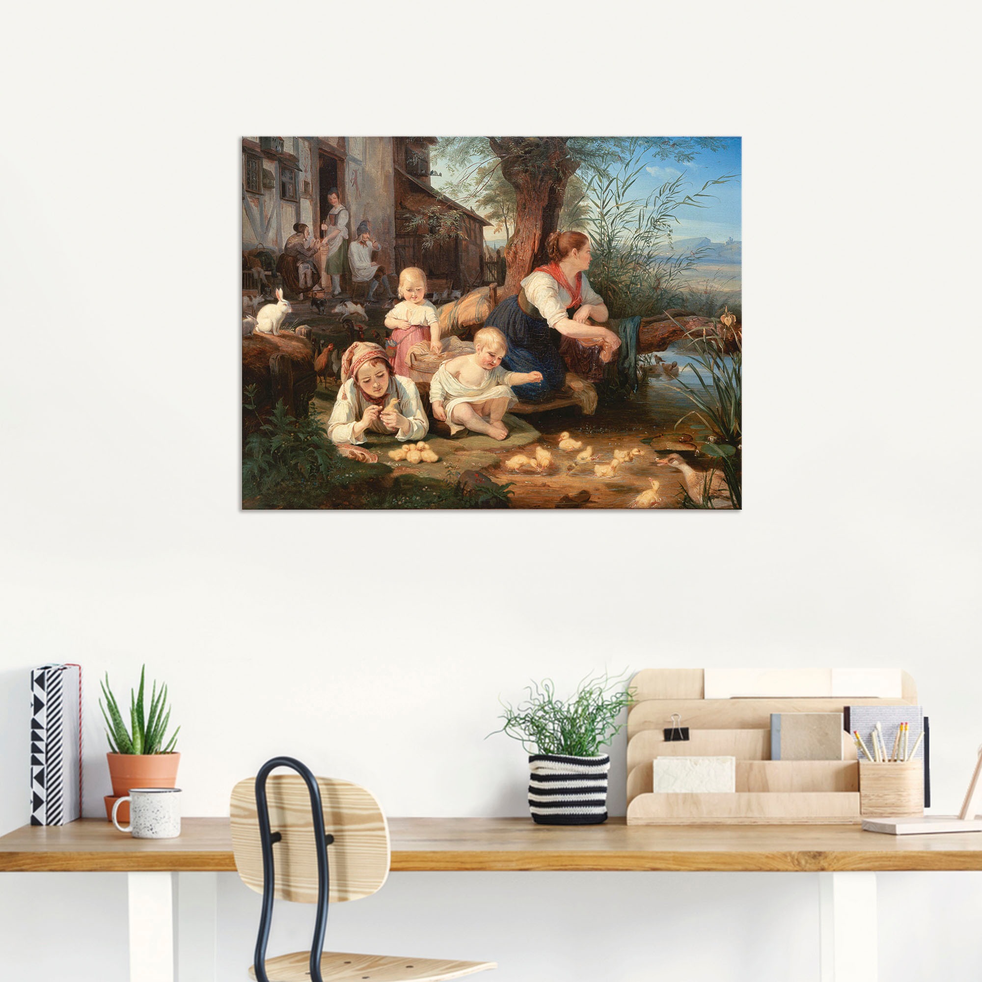 Artland Wandbild »Mutter mit Kindern am Dorfweiher«, Gruppen & Familien, (1  St.), als Alubild, Leinwandbild, Wandaufkleber oder Poster in versch. Größen  kaufen | BAUR