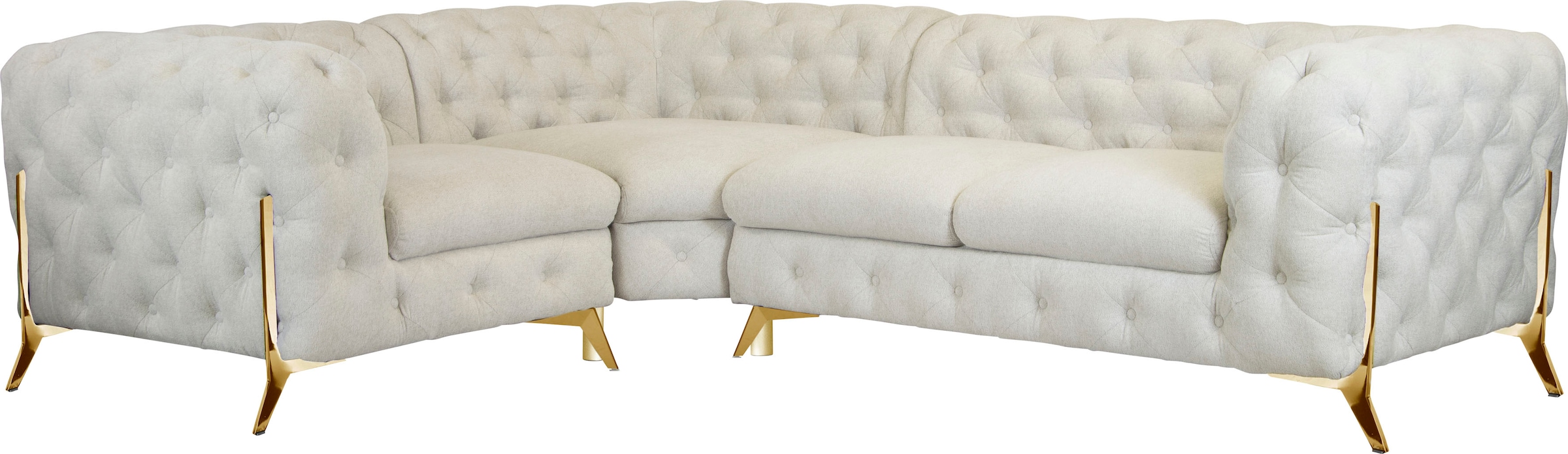 Leonique Chesterfield-Sofa "Amaury L-Form", moderne Chersterfield-Optik, Breite 262 cm, Fußfarbe wählbar