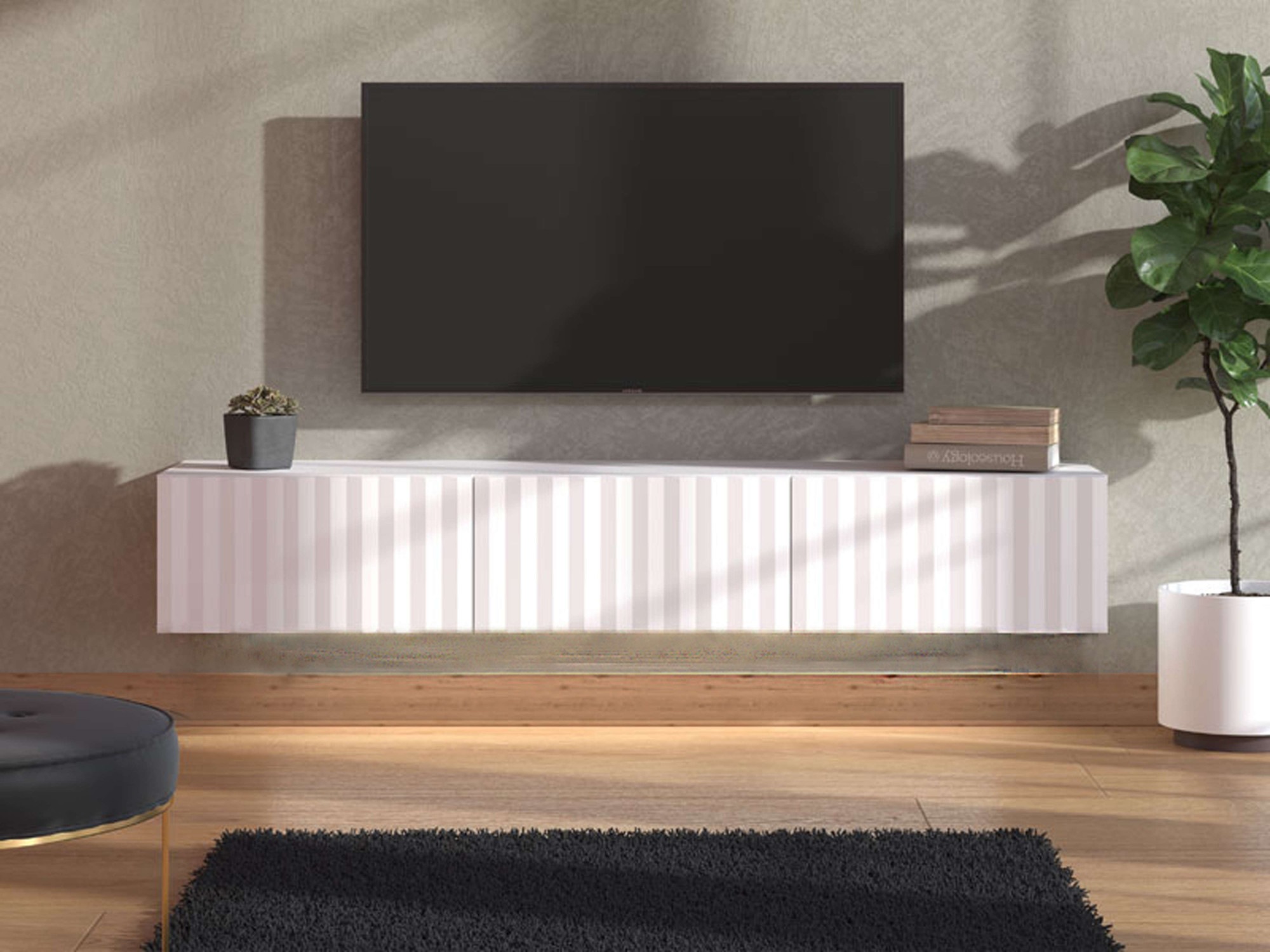 INOSIGN TV-Board "Antibes Lowboard, Breite 192/154 cm, TV-Schrank, TV-Ständer", Trendfarben, Front in 3D-Optik, Push to 