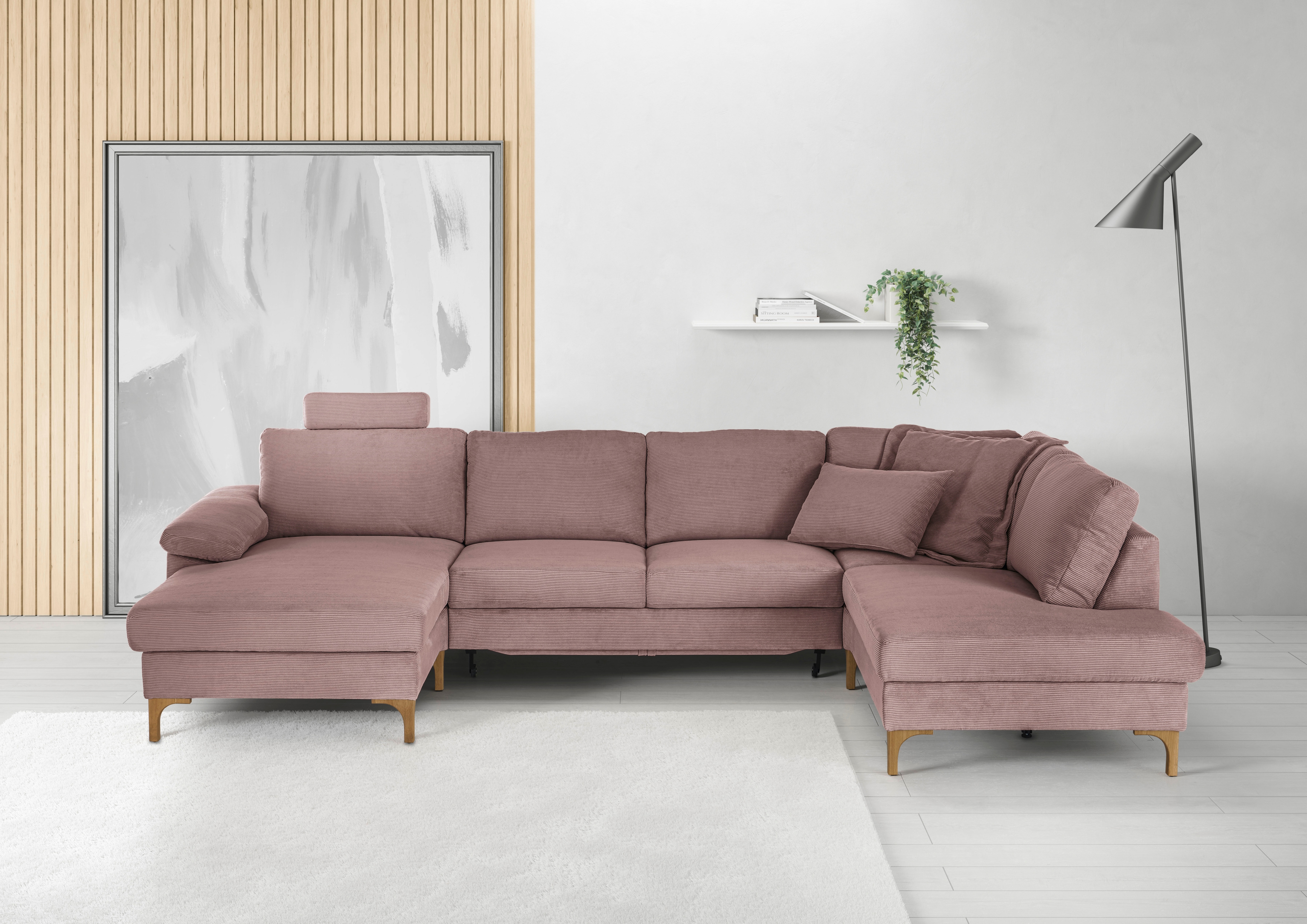 3C Candy Wohnlandschaft "Lecce, wahlweise PUR-Schaumstoff oder Tonnentaschenfederkern U-Form" Bettkasten in Umbauecke und Longchair, sowie Querschläfer im 2-Sitzer