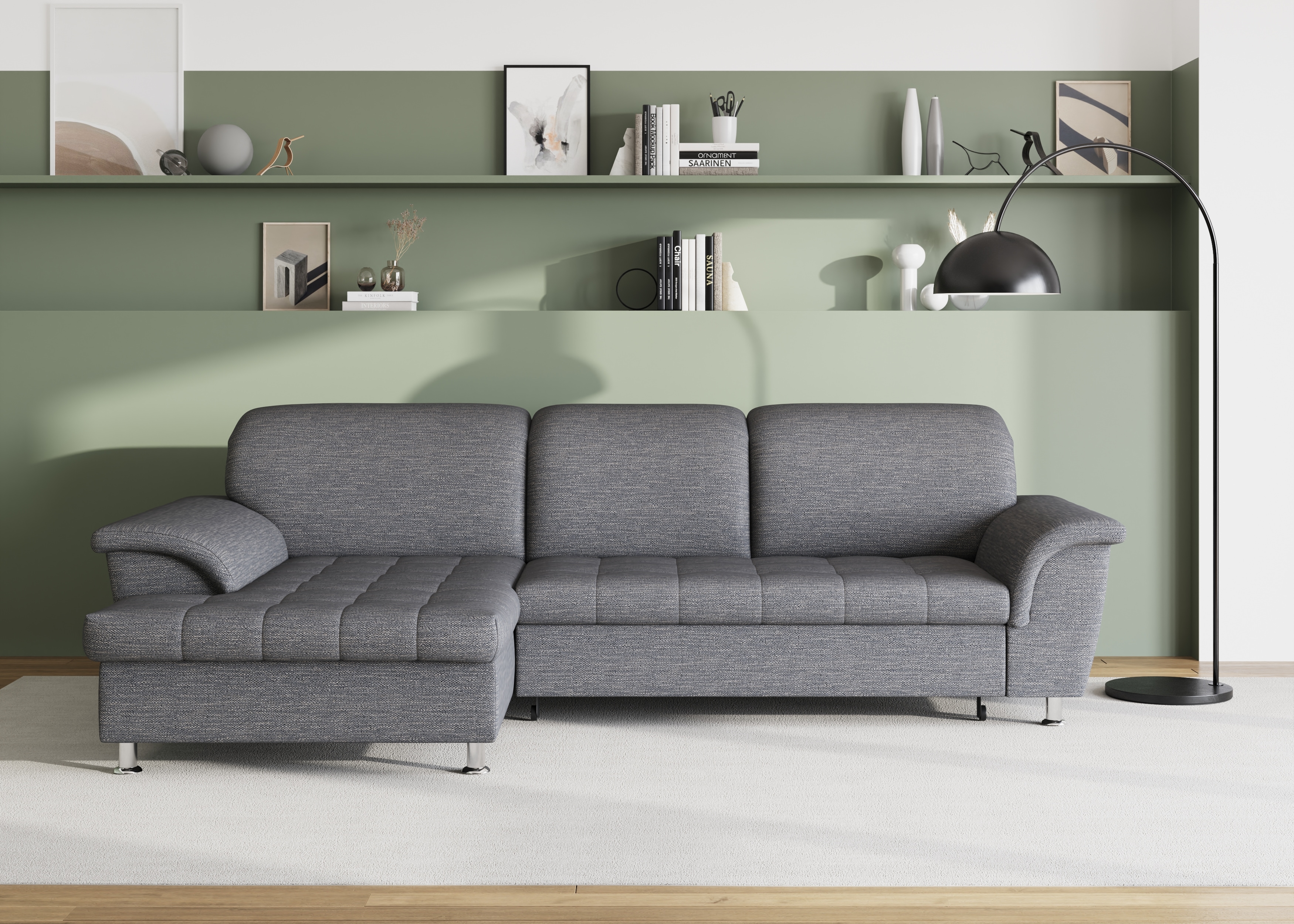 DOMO collection Ecksofa "FRANZI 278x170x81 cm, Steppung im Sitzbereich, L-Form" wahlweise mit Bettfunktion, Bettkasten und Kopfteilverstellung