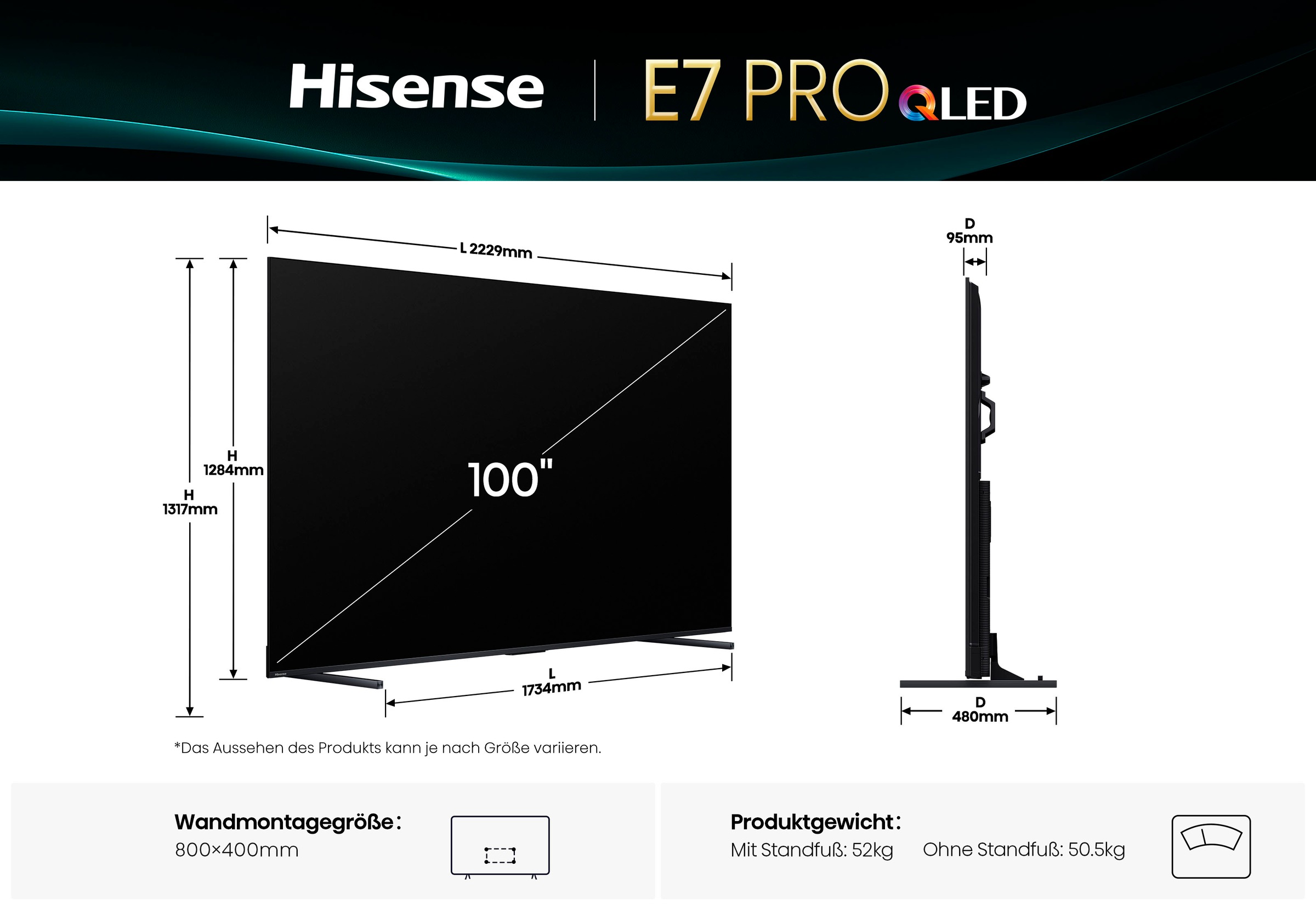 Hisense QLED-Fernseher »100E7Q PRO«, 4K Ultra HD, Smart-TV, 4K UHD QLED