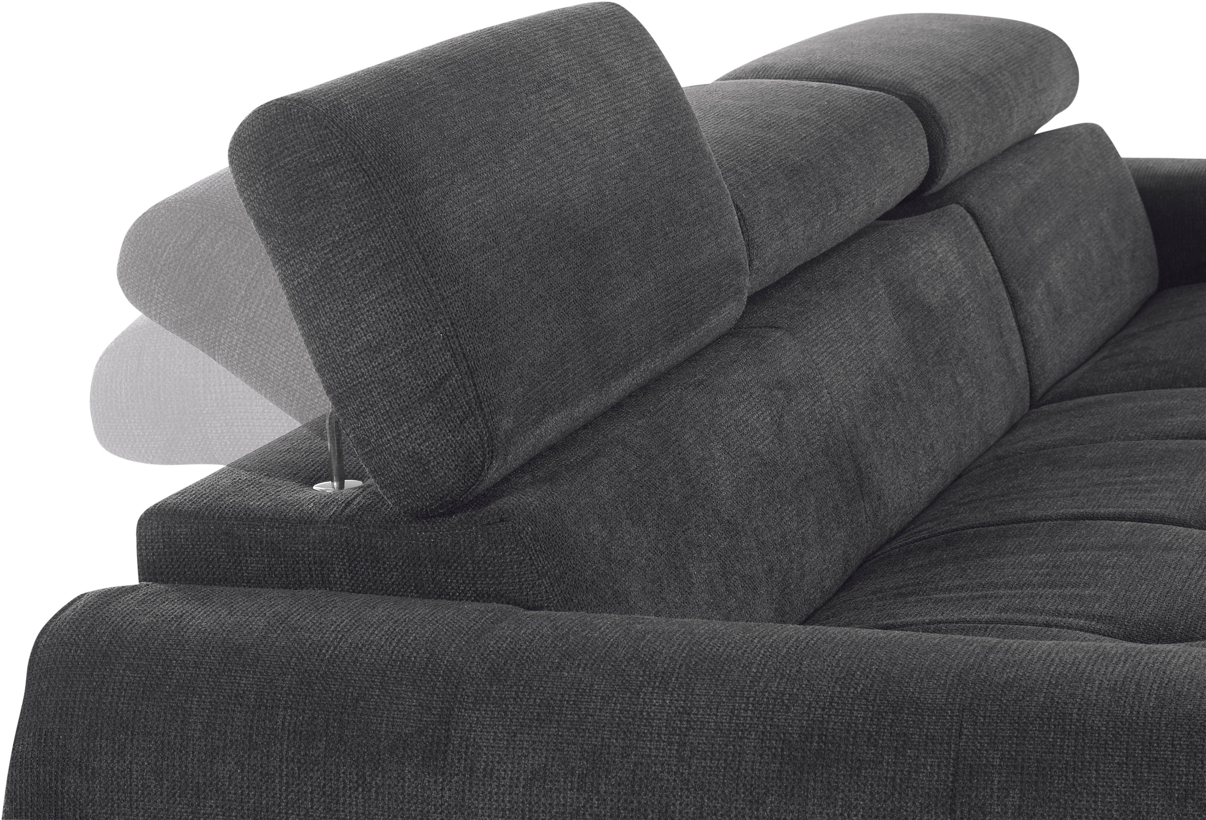 COTTA Ecksofa »Mia L-Form mit 3 Zierkissen«, wahlweise mit Bettfunktion, Bettkasten, Beleuchtung & Wireless-Charger