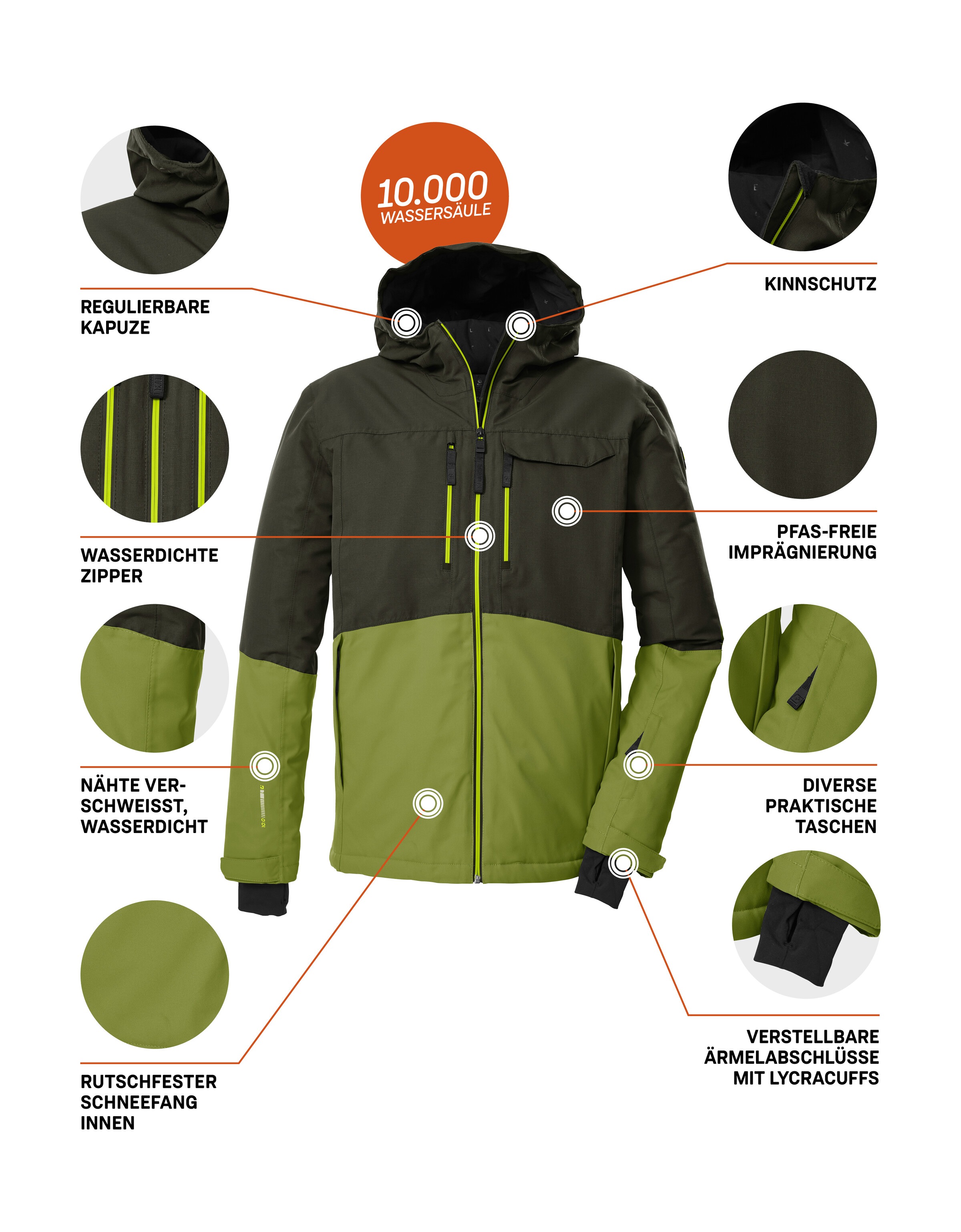 Killtec Skijacke »KSW 53 MN SKI JCKT«, Skijacke: wasserdicht, atmungsaktiv, Colourblock, viele Taschen
