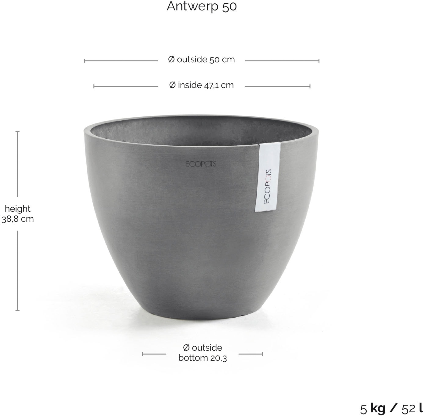 ECOPOTS Blumentopf »ANTWERP Grey« BxTxH: 50x50x37,5 cm
