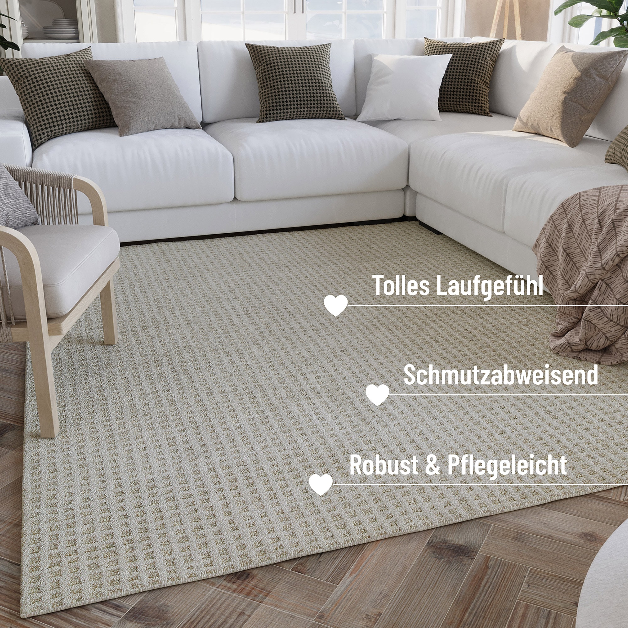 Wecon home Teppich »Hamptons THIRTY«, rund, 17 mm Höhe, Kurzflor, Wohnzimmer, Schlafzimmer, elegant, robust, kariert