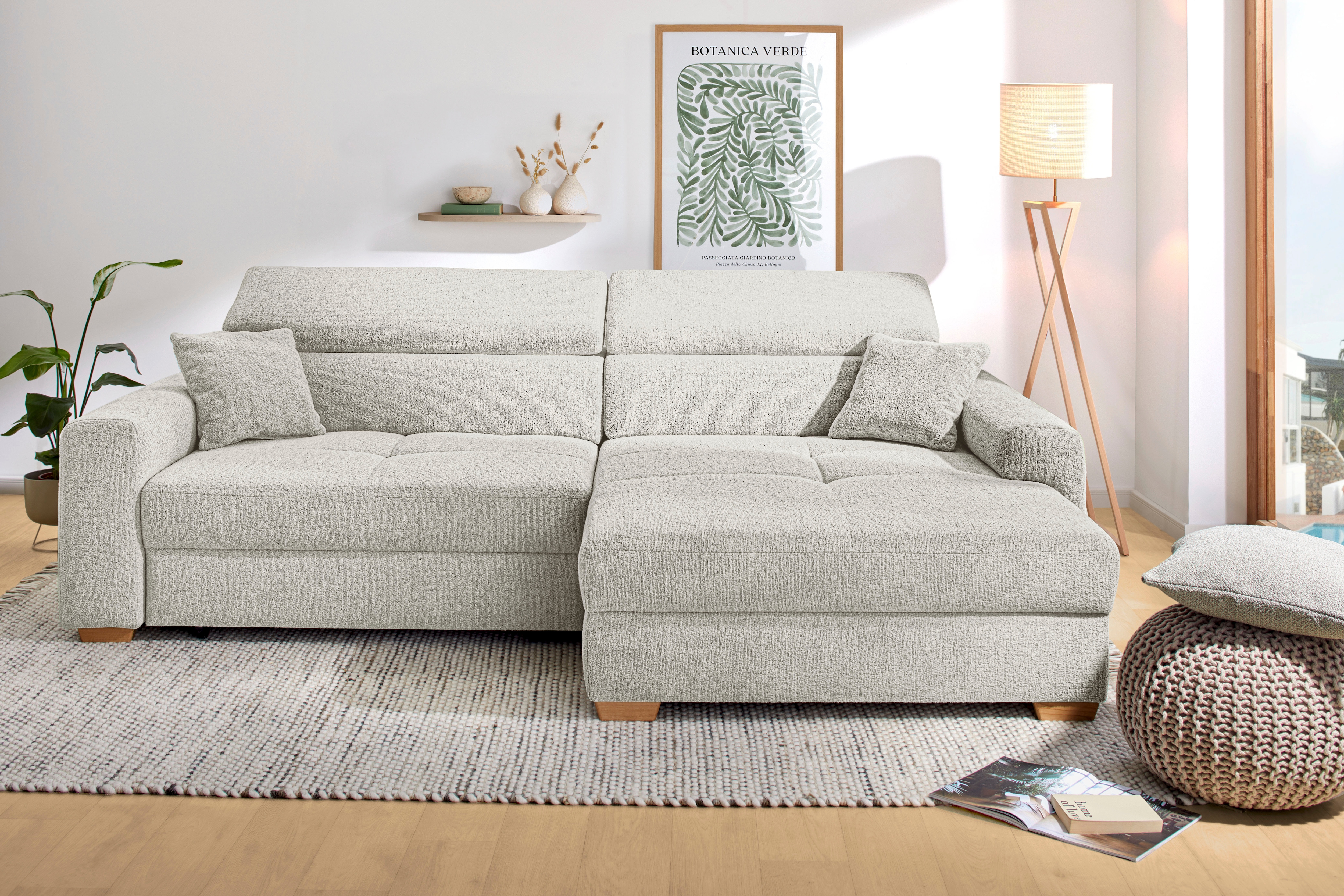 Jockenhöfer Gruppe Ecksofa "Slider L-Form, B: 277 cm Couch, 60cm elektrische Sitztiefenverstellung" 140kg Belastbarkeit, USB-Anschluss, Kopfteilverstellung & Zierkissen