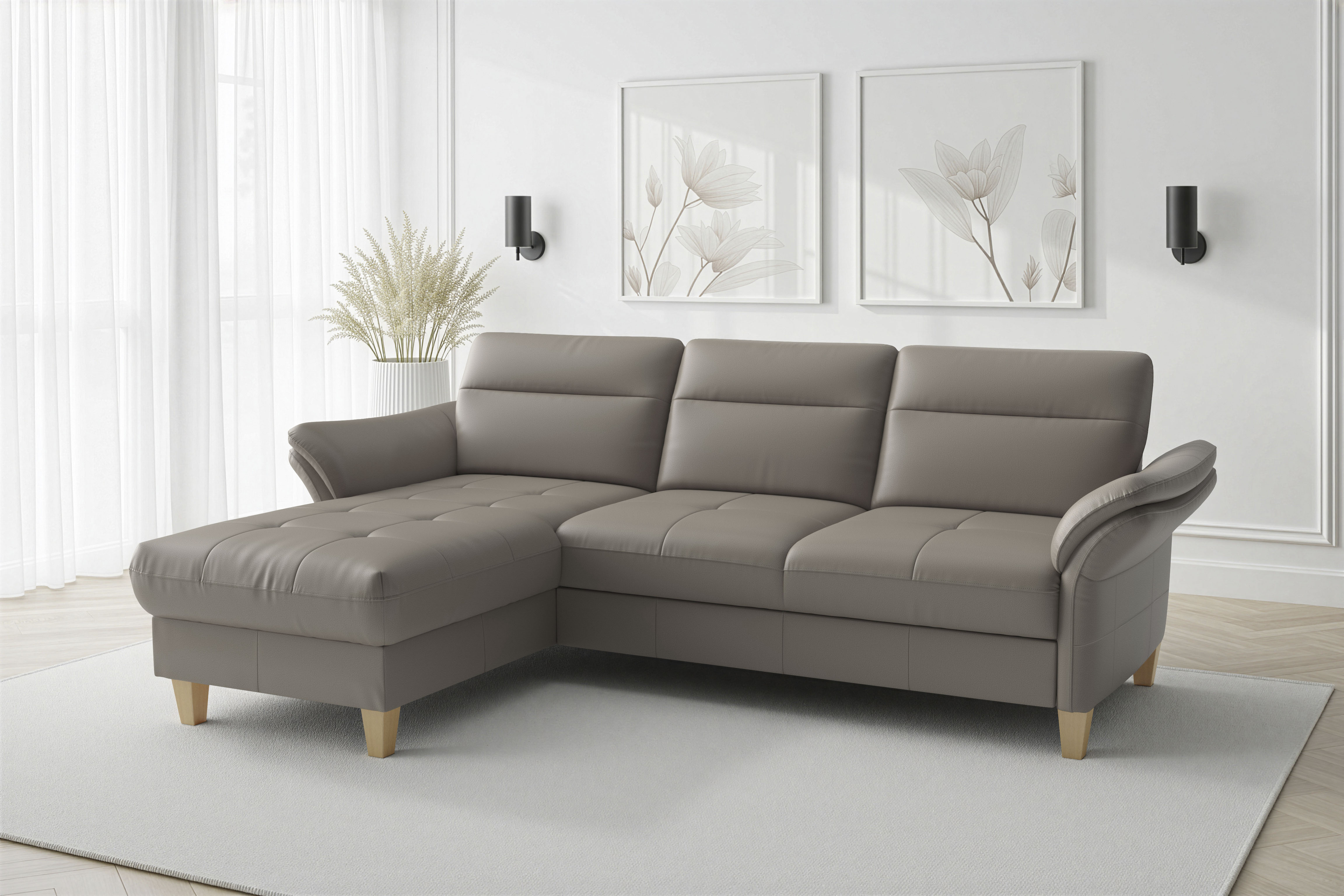 sit&more Ecksofa "Pamela L-Form, B:230 cm, Leder, Recamiere links o. rechts" wahlweise mit Armteilverstellung, optional Schlaffunktion & Bettkasten