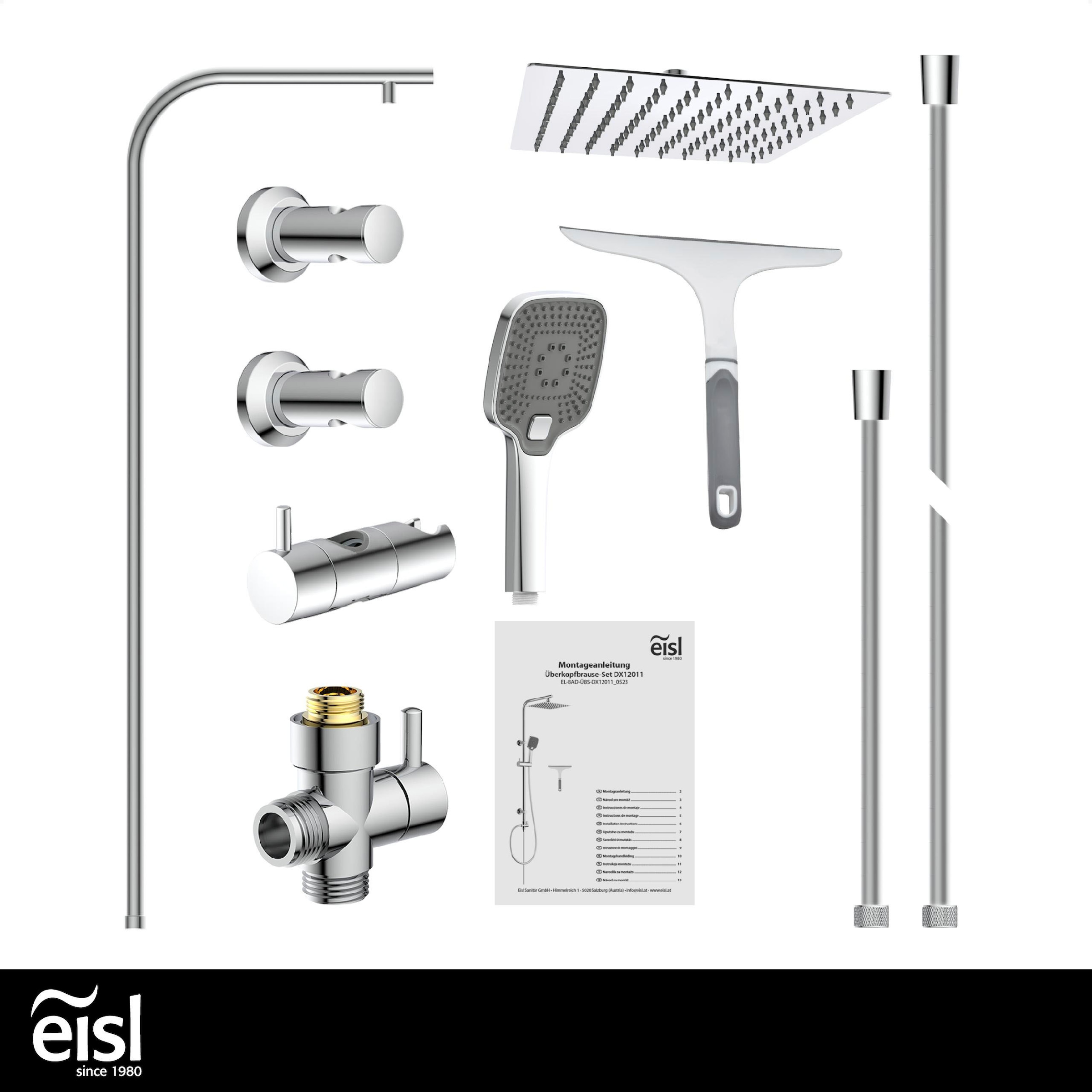 Eisl Brausegarnitur »EASY DELUXE«, Regendusche, Antikalk, höhenverstellbar, inkl. Duschabzieher