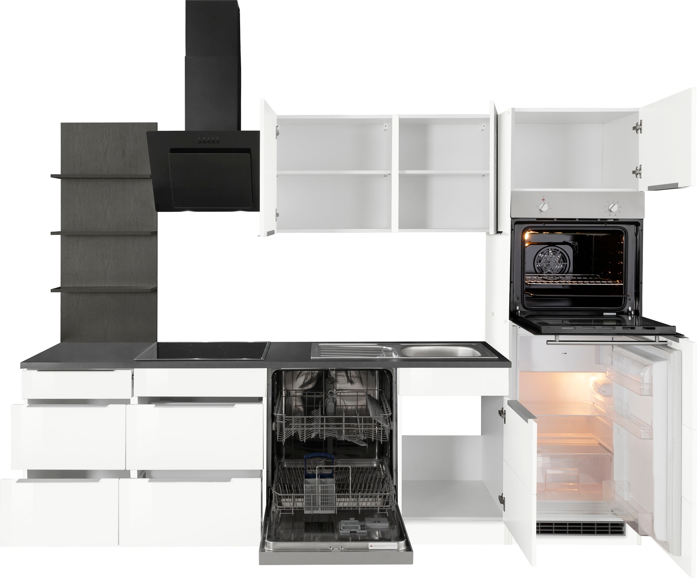 KOCHSTATION Küchenzeile »KS-Brindisi Breite 280 cm«, wahlweise mit E-Geräten und Induktion, mit MDF-Fronten und Regal