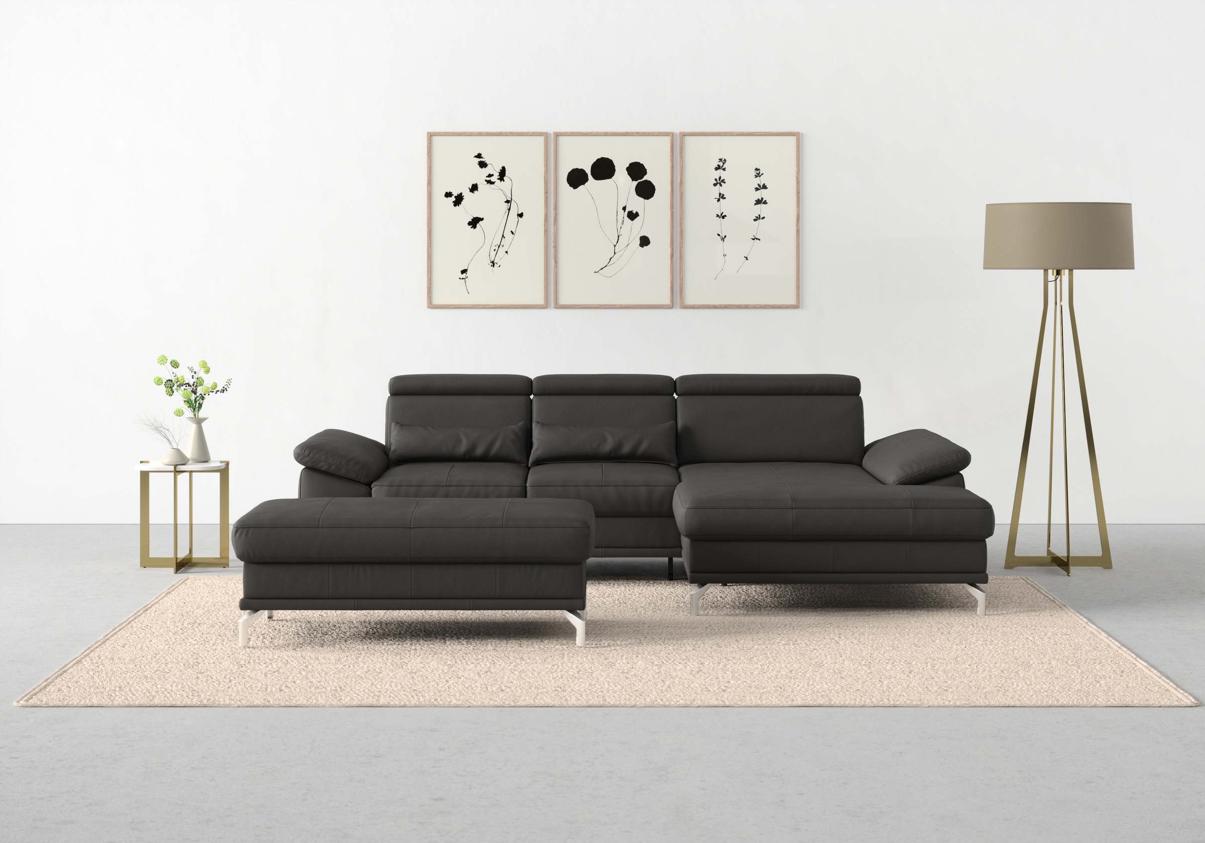 Ecksofa SIT & MORE "Cabrio L-Form, B: 295 cm, mit Sitztiefen-, Arm- & Kopfteilverstellung", braun (mokka), B:295cm H:87cm T:180cm, Sofas, Ecksofa, 2 Nierenkissen, Federkern, optional Bettfunktion und Stauraum