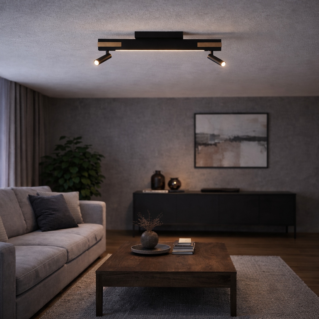 lumiCouture LED Deckenstrahler »Streamline« LED-Modul 1 Stk. Warmweiß 60 cm, 2300 lm 2700 K, dimm- u. schwenkbar, Aluminium/Holz, schwarz