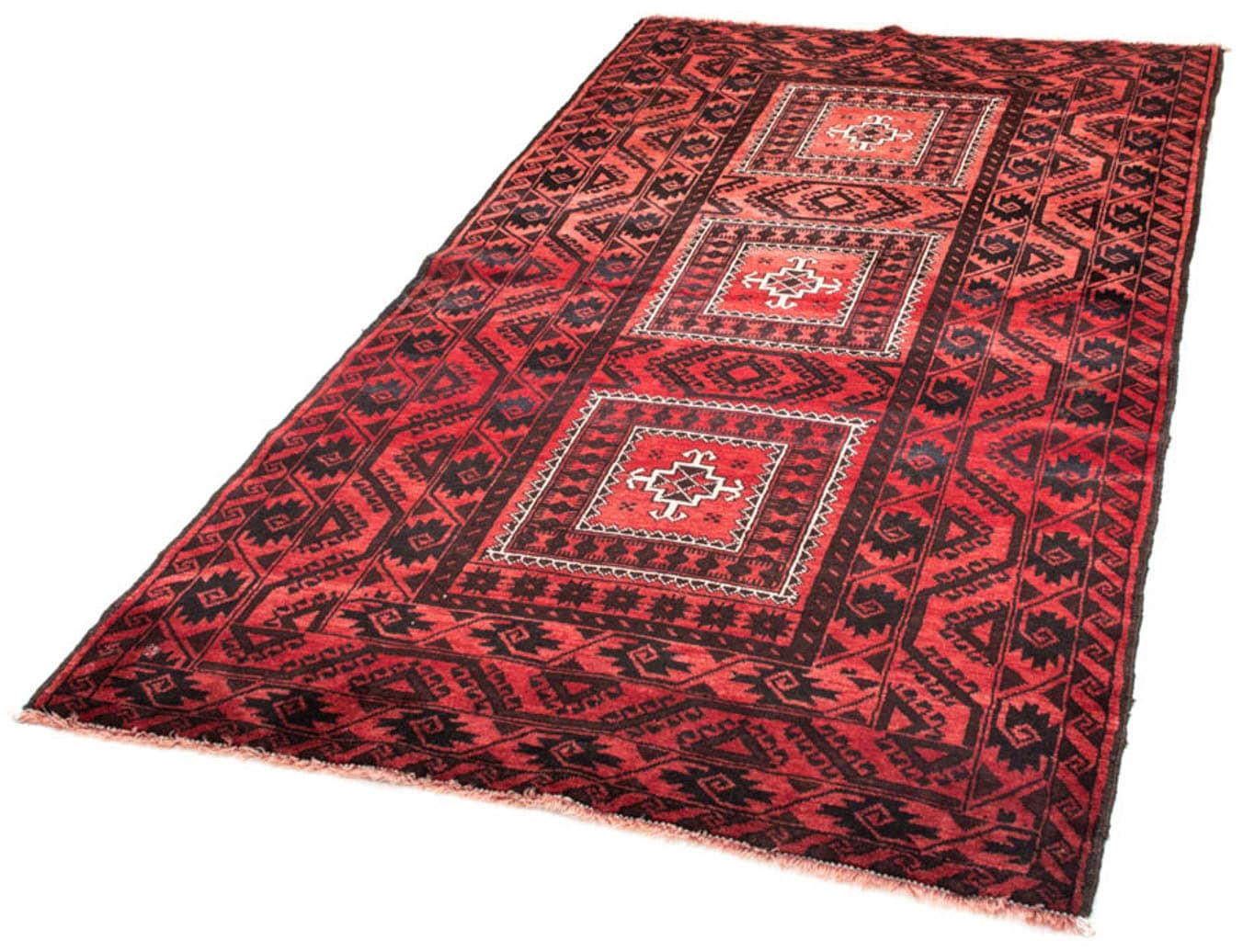 morgenland Hochflor-Läufer "Belutsch Medaillon Rosso 207 x 112 cm", rechteckig, Handgeknüpft
