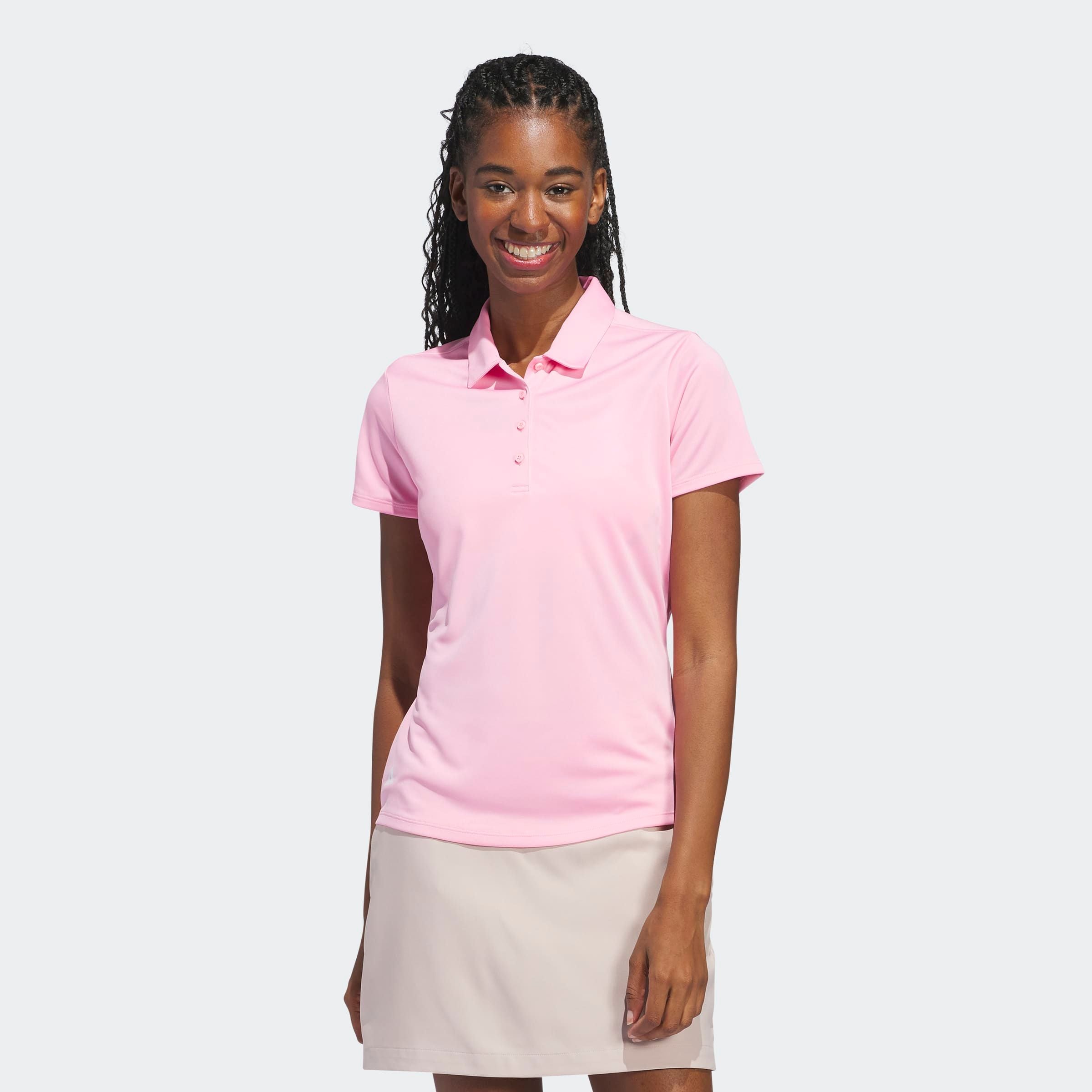 adidas Performance Poloshirt "SOLID PERFORMANCE SLEEVE FÜR DAMEN" mit Druckknopfverschluss, aus Polyester, leichtes Pikeematerial