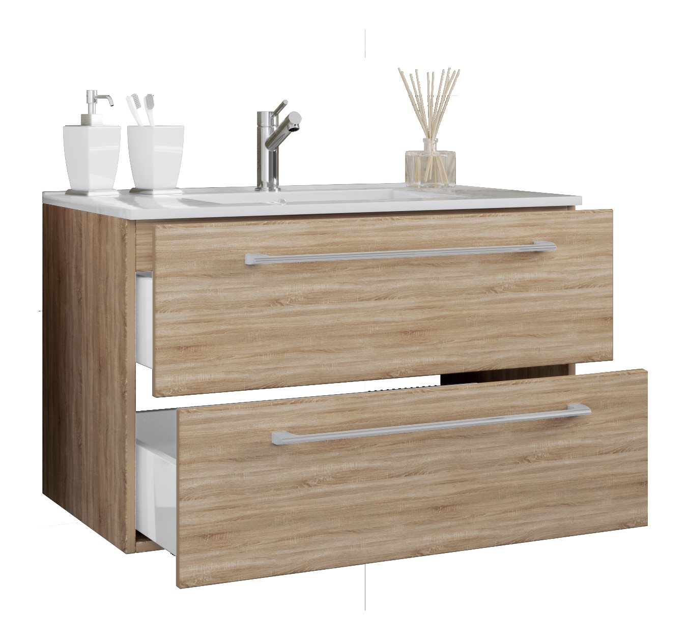 VCM Waschtisch "2-tlg. Waschplatz Waschtisch Badinos 2 Schublade" 2 Stk. tlg.