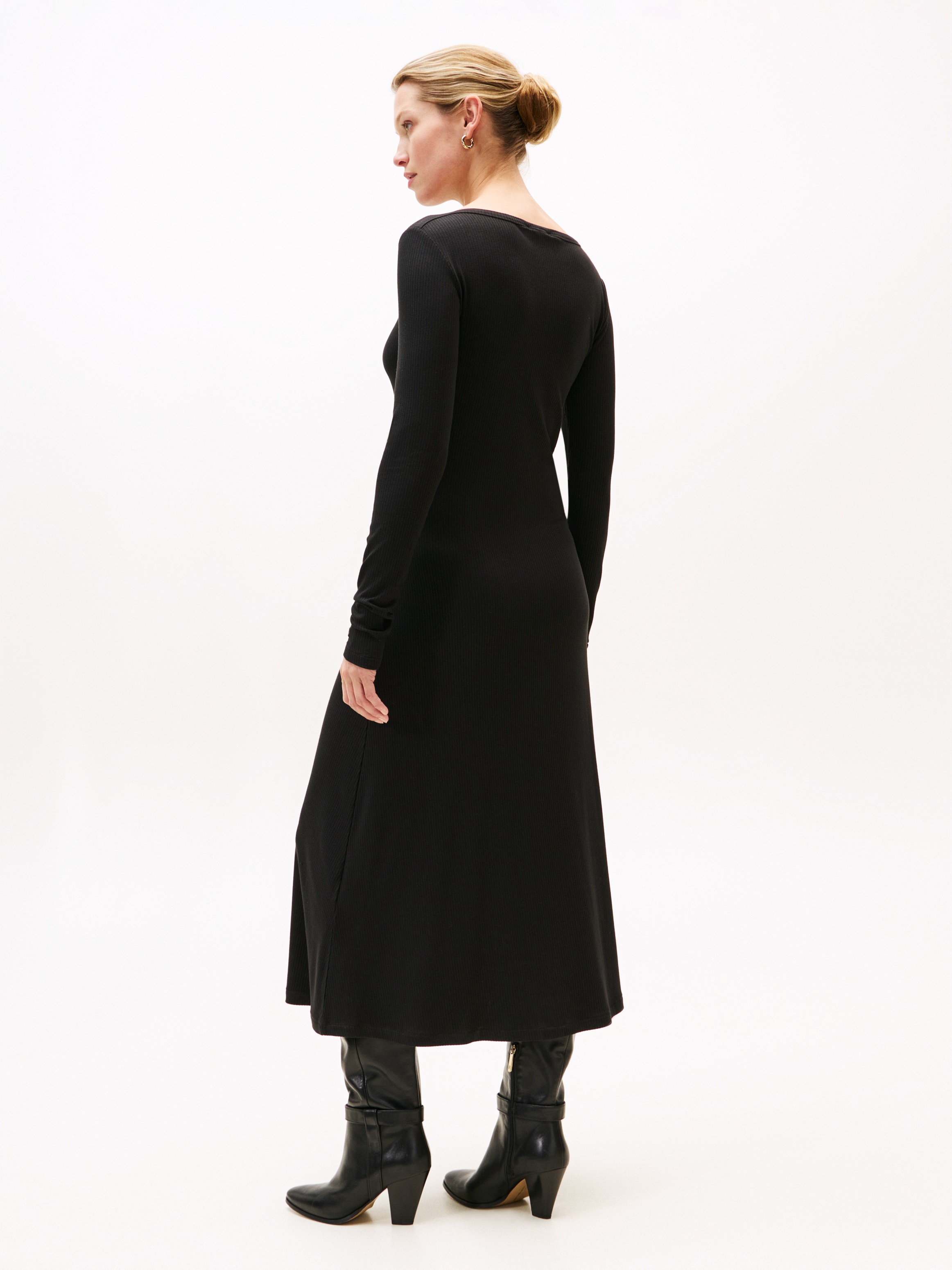 Tommy Hilfiger A-Linien-Kleid "5X2 RIB FLARE MIDI DRESS LS", in gerippter S günstig online kaufen