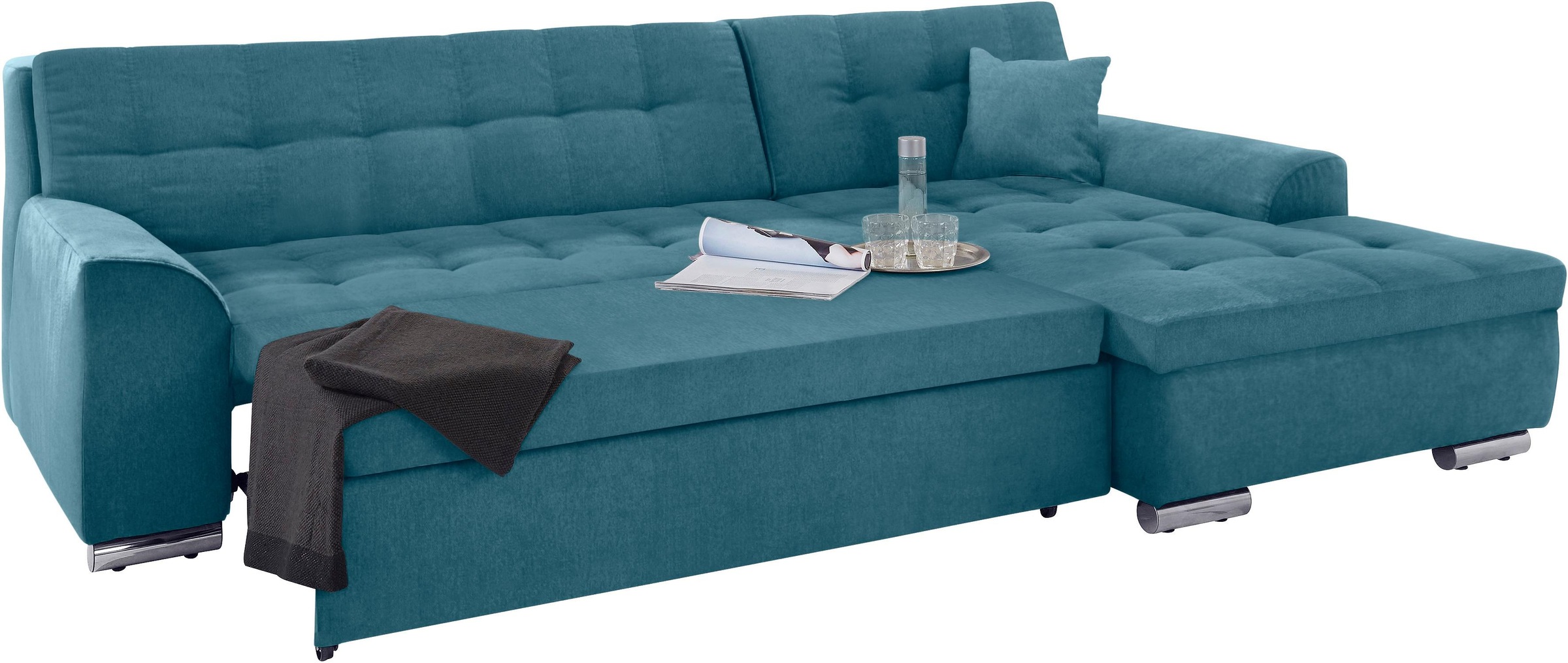 Thumbnail - DOMO collection Ecksofa "Aversa, moderne Steppung, geschwungene Armlehnen, Breite 267cm" L-Form, wahlweise mit Bettfunkt...