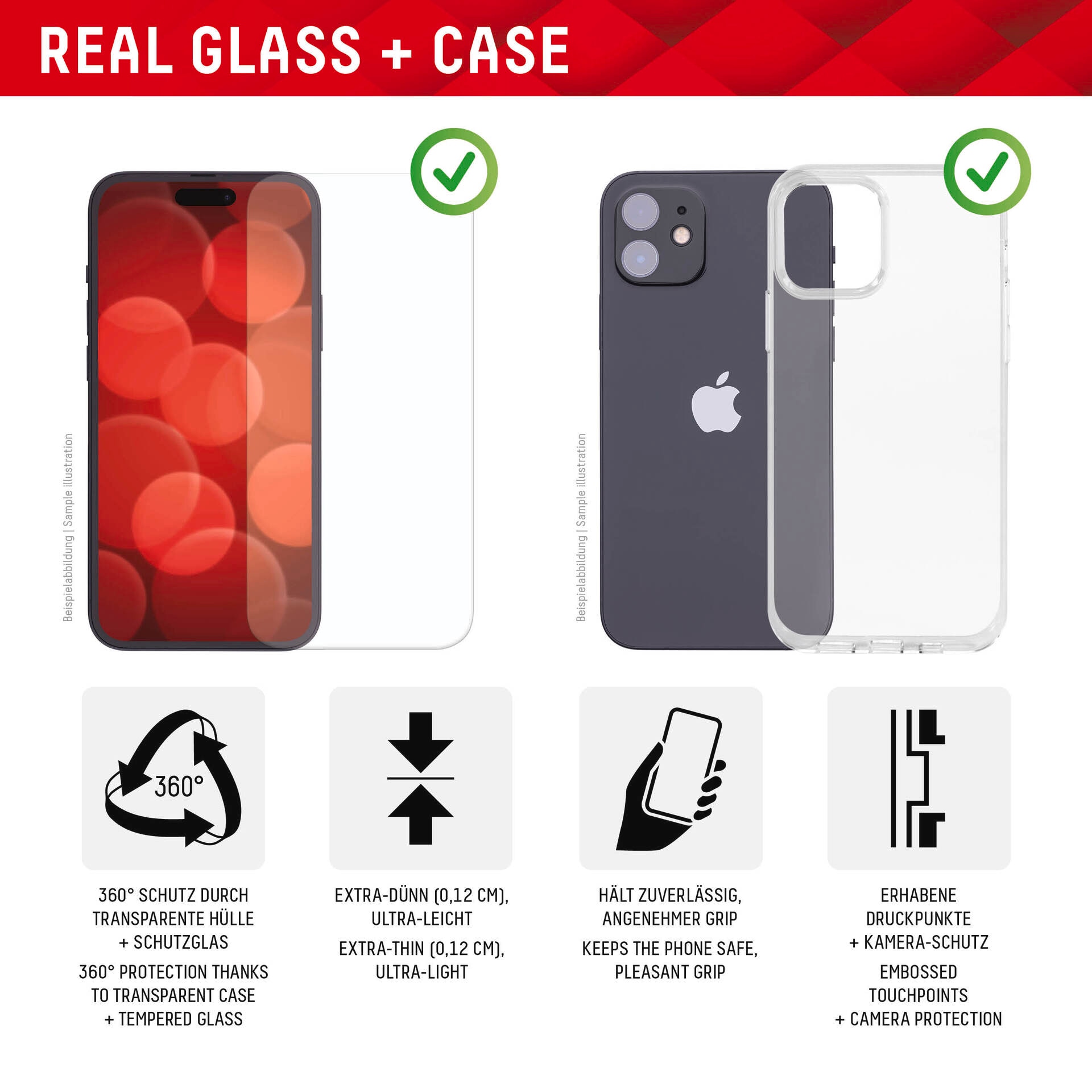 Displex Displayschutzglas »Real Glass + Case«, für Apple iPhone 15, Displayschutzfolie Displayschutz Rundumschutz 360 Grad splitterfest