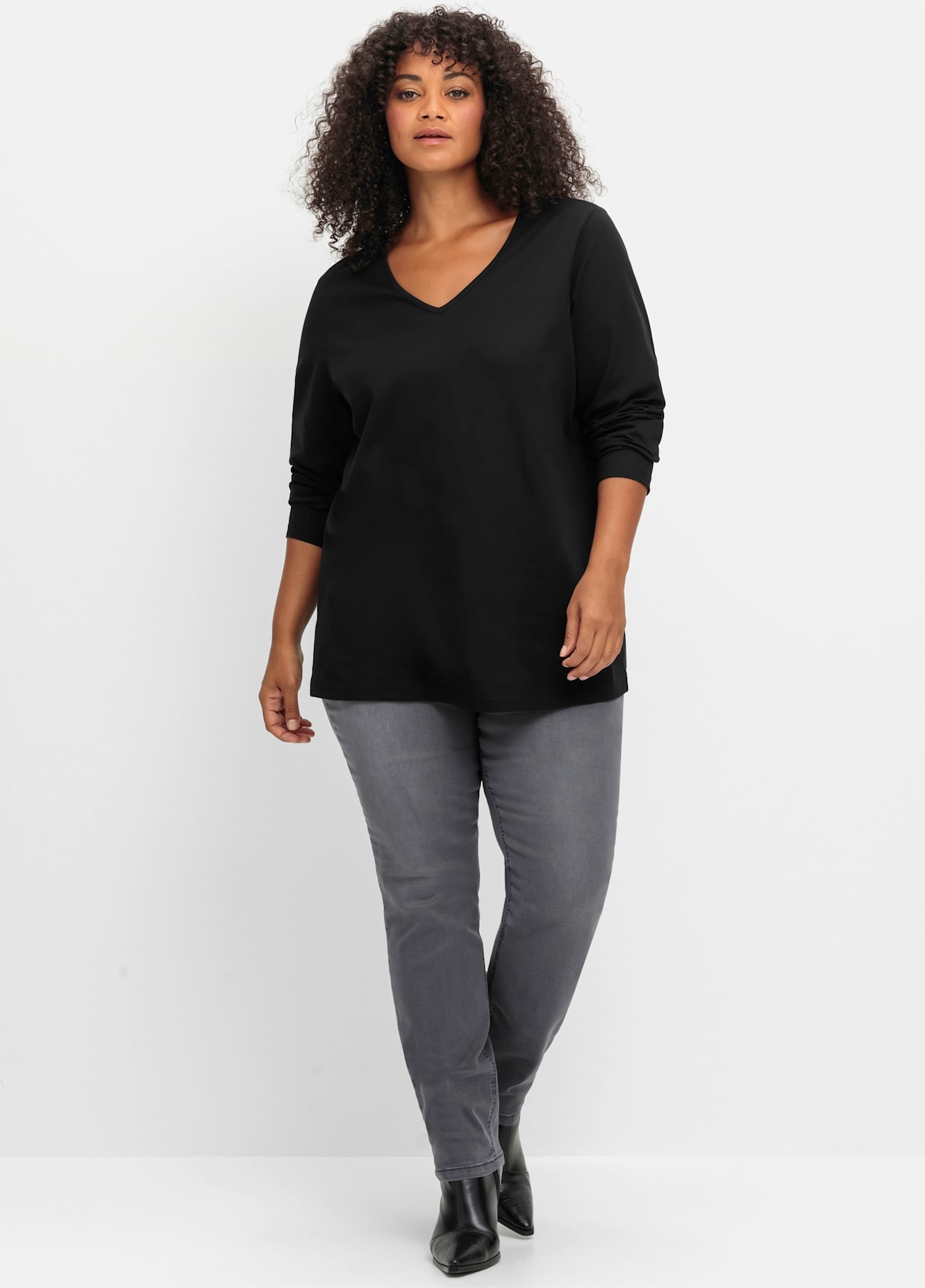Sheego V-Shirt "Langarmshirt", (1 tlg.) günstig online kaufen