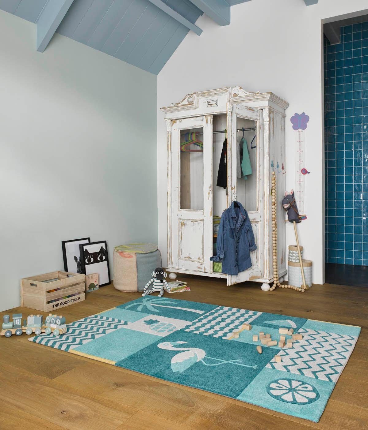 SMART KIDS Kinderteppich »Fruity Flamingo«, rechteckig, 9 mm Höhe, Flamingos Palmen, Konturenschnitt