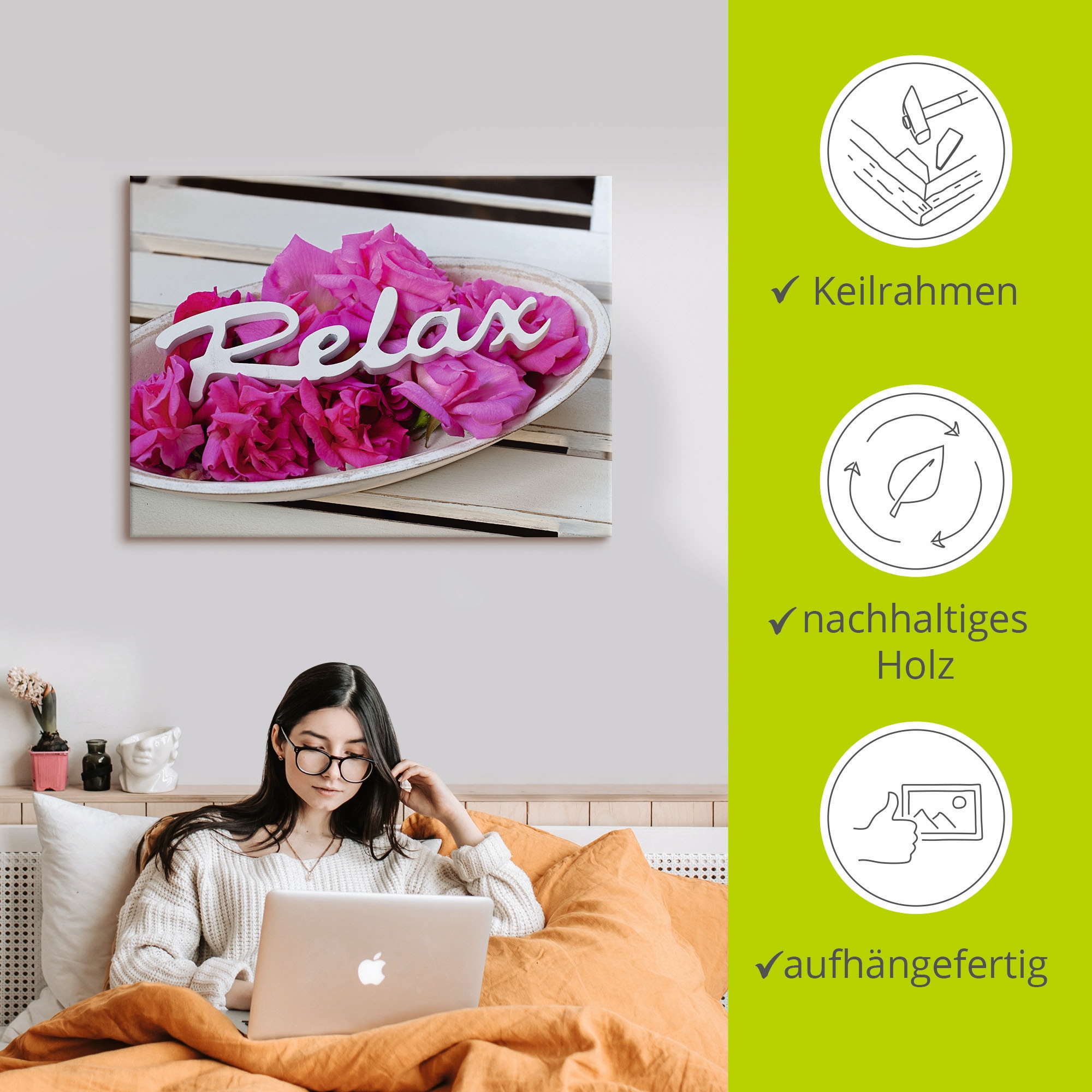 Artland Wandbild »Relax«, Sprüche & Texte, (1 St.), als Alubild, Outdoorbild, Leinwandbild, Wandaufkleber, versch. Größen
