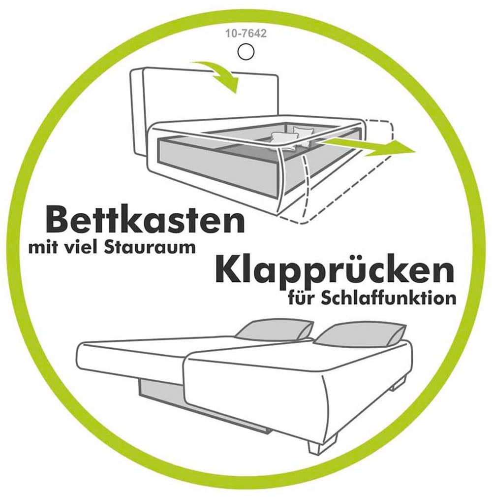 Jockenhöfer Gruppe Schlafsofa »Balu, Dauerschlafsofa, 140kg Belastbarkeit je Sitz« Bettkasten, Gästebett, Hub-Schwenkbeschlag