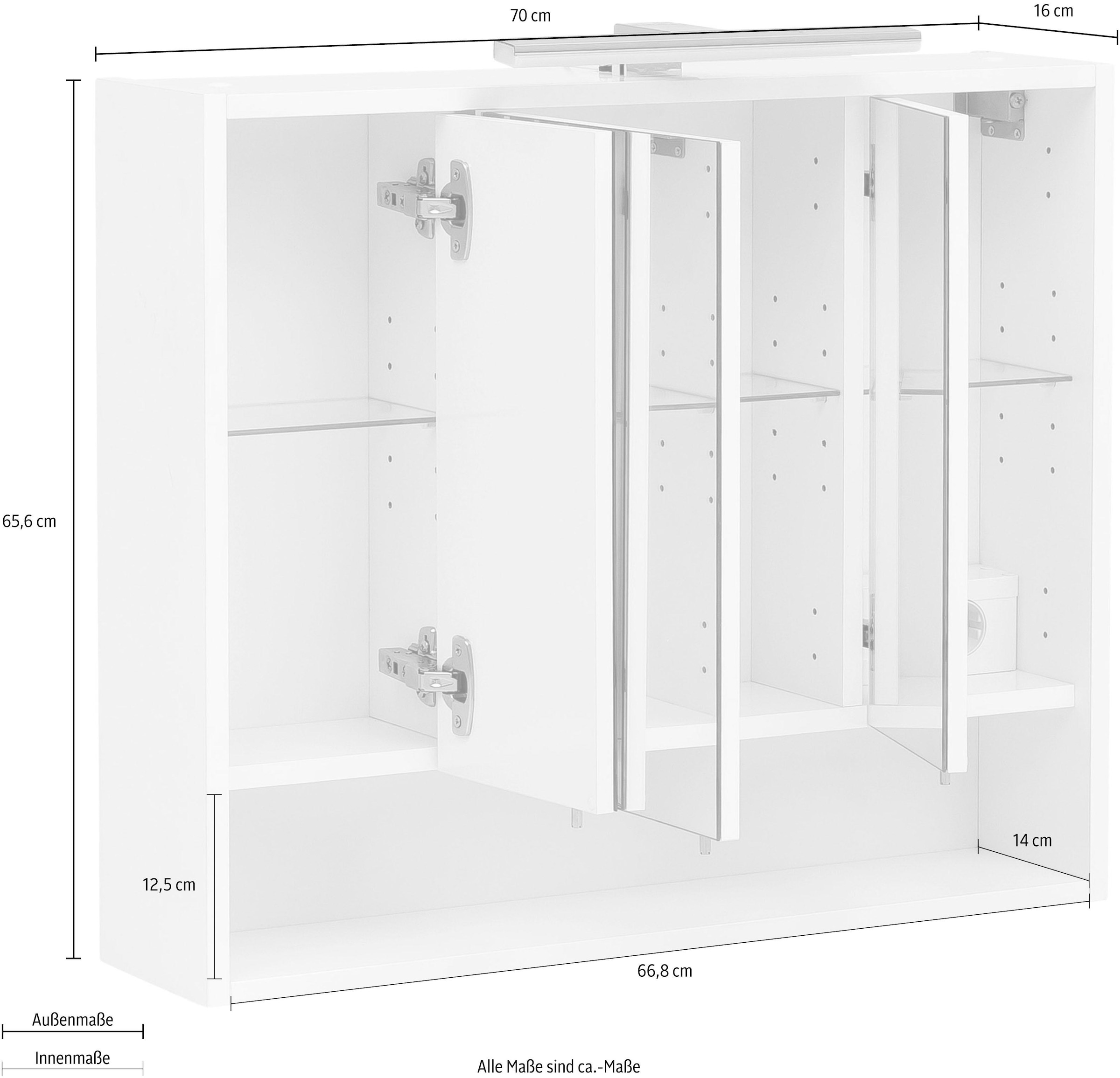 welltime Spiegelschrank »Kent«, Badmöbel. Breite 70 cm, LED-Beleuchtung und Schalter-/Steckdosenbox