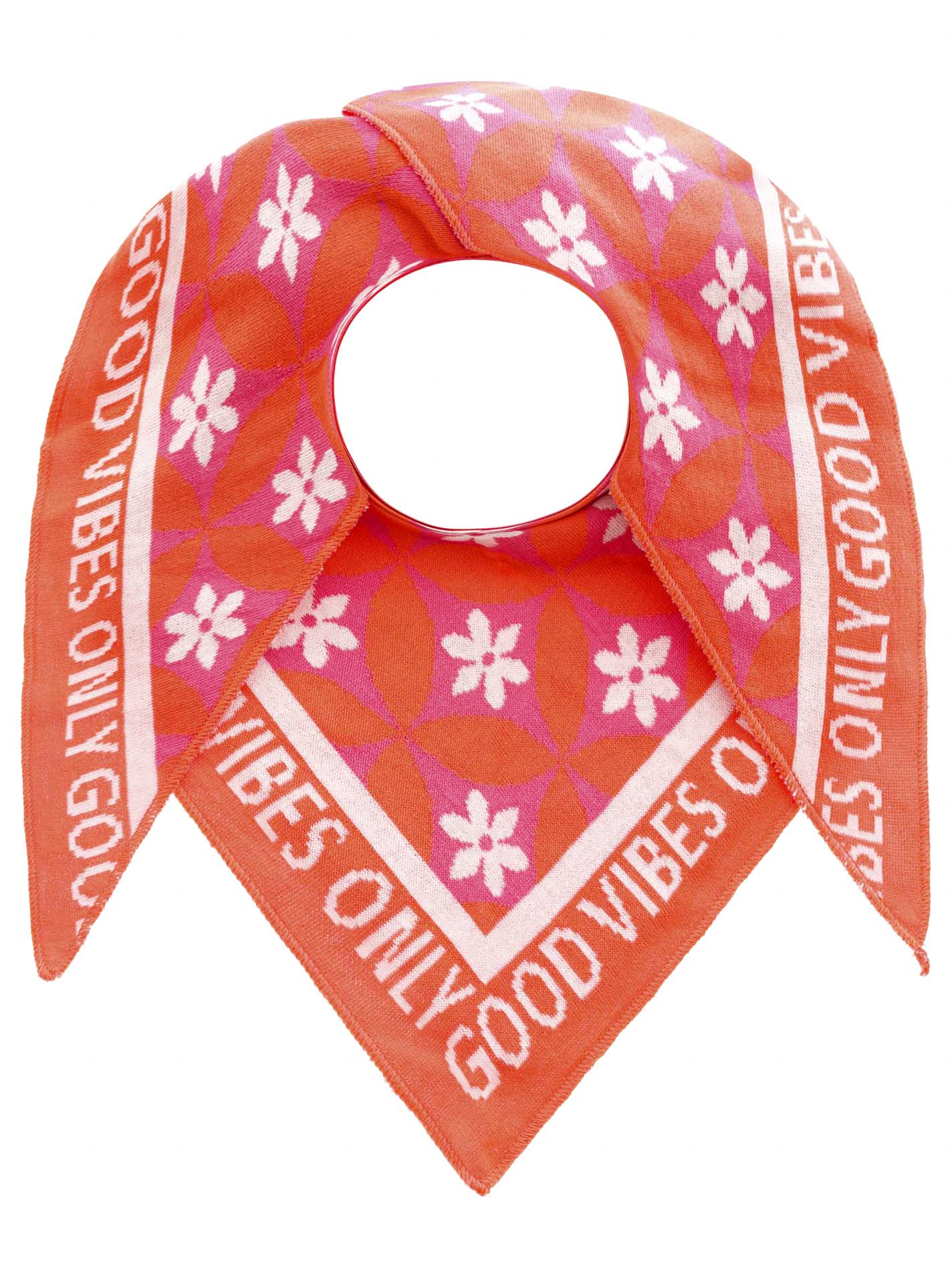 ZWILLINGSHERZ Damen Dreieckstuch ""Luxury Vibes"", orange, Strick, Baumwollmischung, Modetücher, Feinstrick, Blumenmotiv, Statement, wärmend