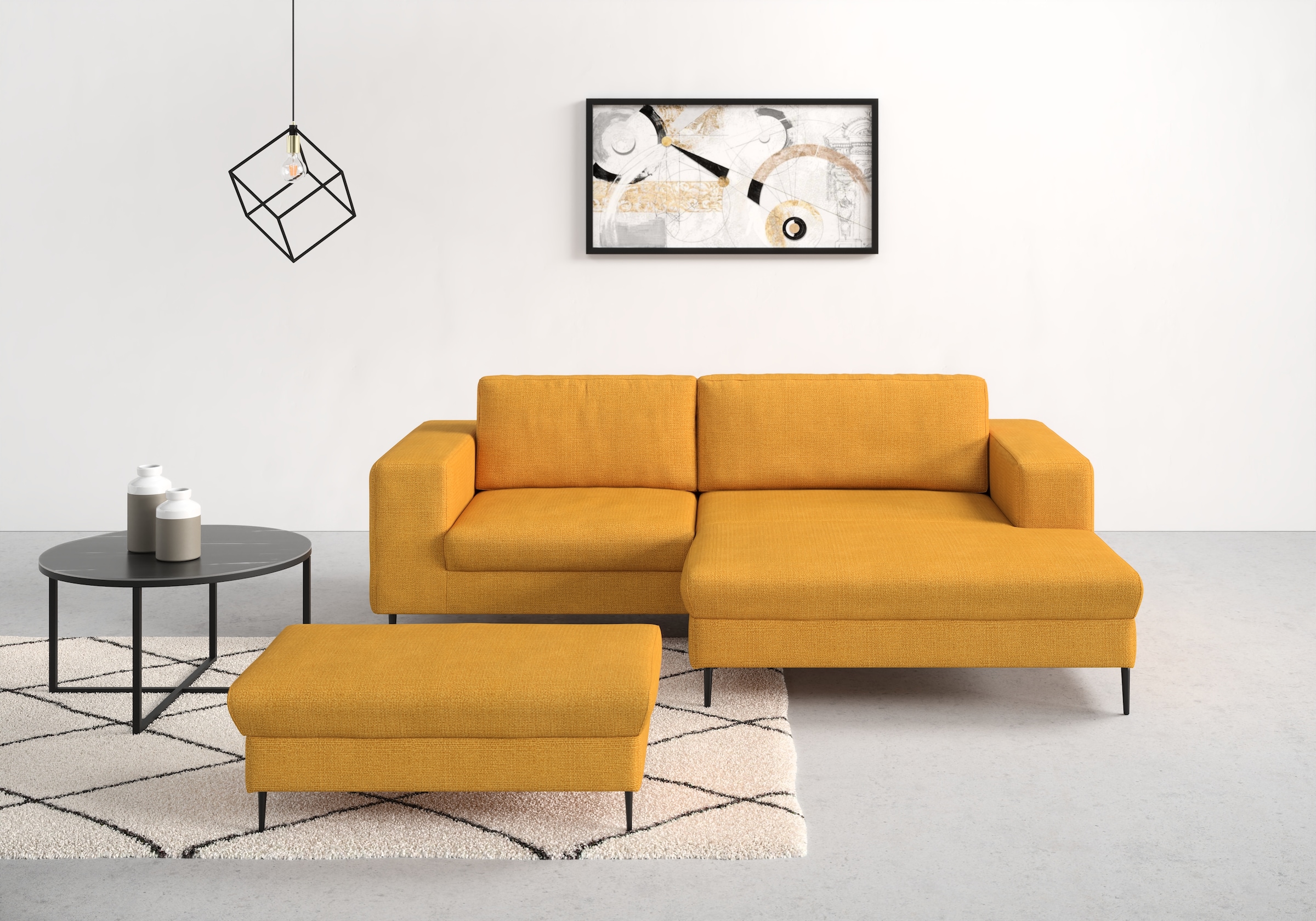 DOMO collection Ecksofa "Modica kompakt und elegant, Breite 244, L-Form" Auch in Cord, Fußhöhe passend für gängige Saugroboter