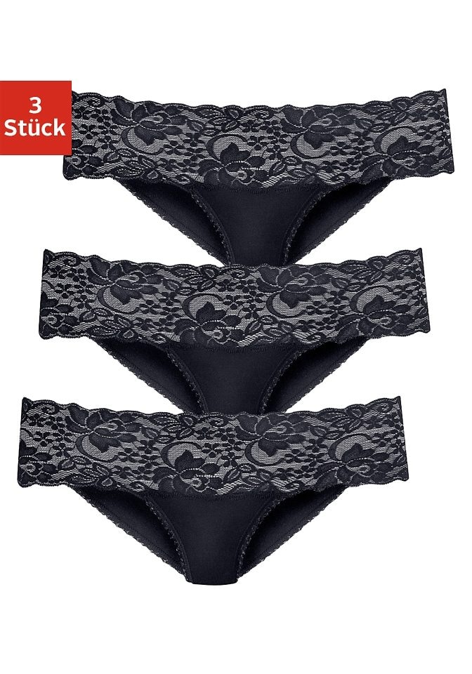 Vivance 3er-Pack, aus elastischer Baumwolle mit floraler Spitze