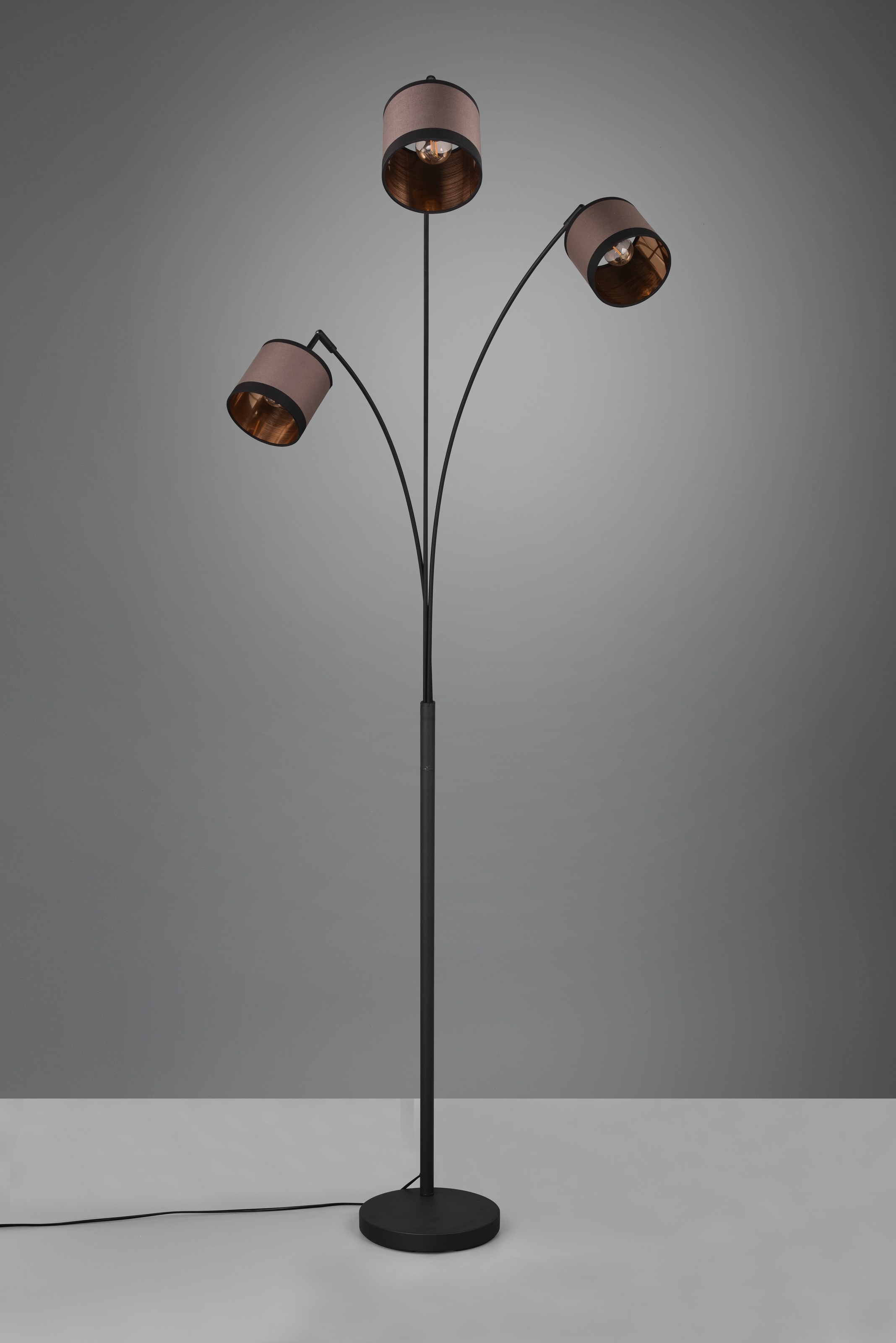 REALITY Leuchten Stehlampe »DAVOS, Stehleuchte 3-flammig exkl 3xE14 max 28W Fußschalter 185cm hoch«, 3 flammig, Leuchtmittel E14 | Leuchtmittel wechselbar, Stehlampe Metall mit 2-farbigen Stoffschirmen Bogenlampe Bogenleuchte