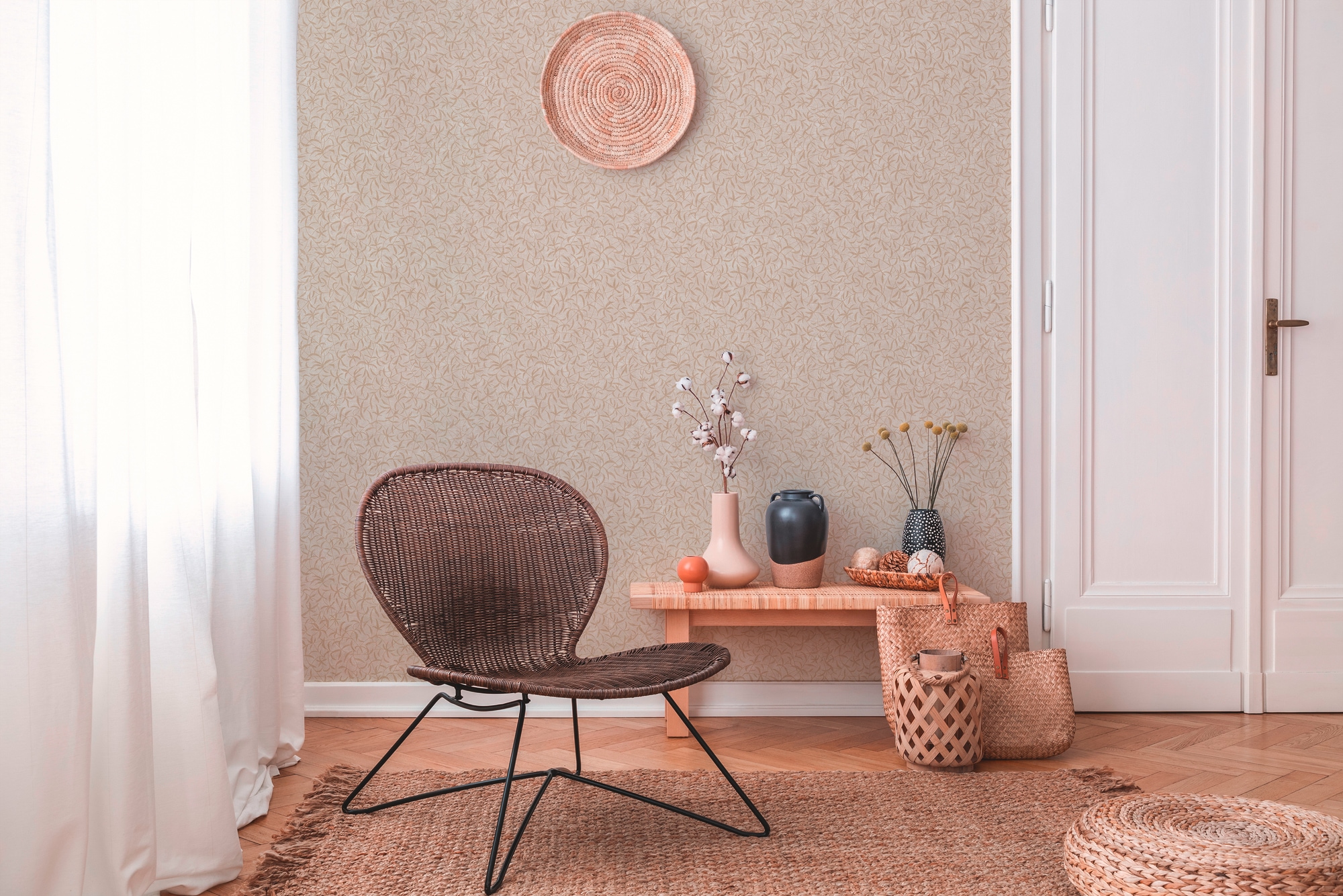 A.S. Création Vliestapete »Terra Tapete Floral«, matt-gemustert-neutral, Landhaus-Tapete Natur Tapeten Wohnzimmer Schlafzimmer Küche Flur Optik
