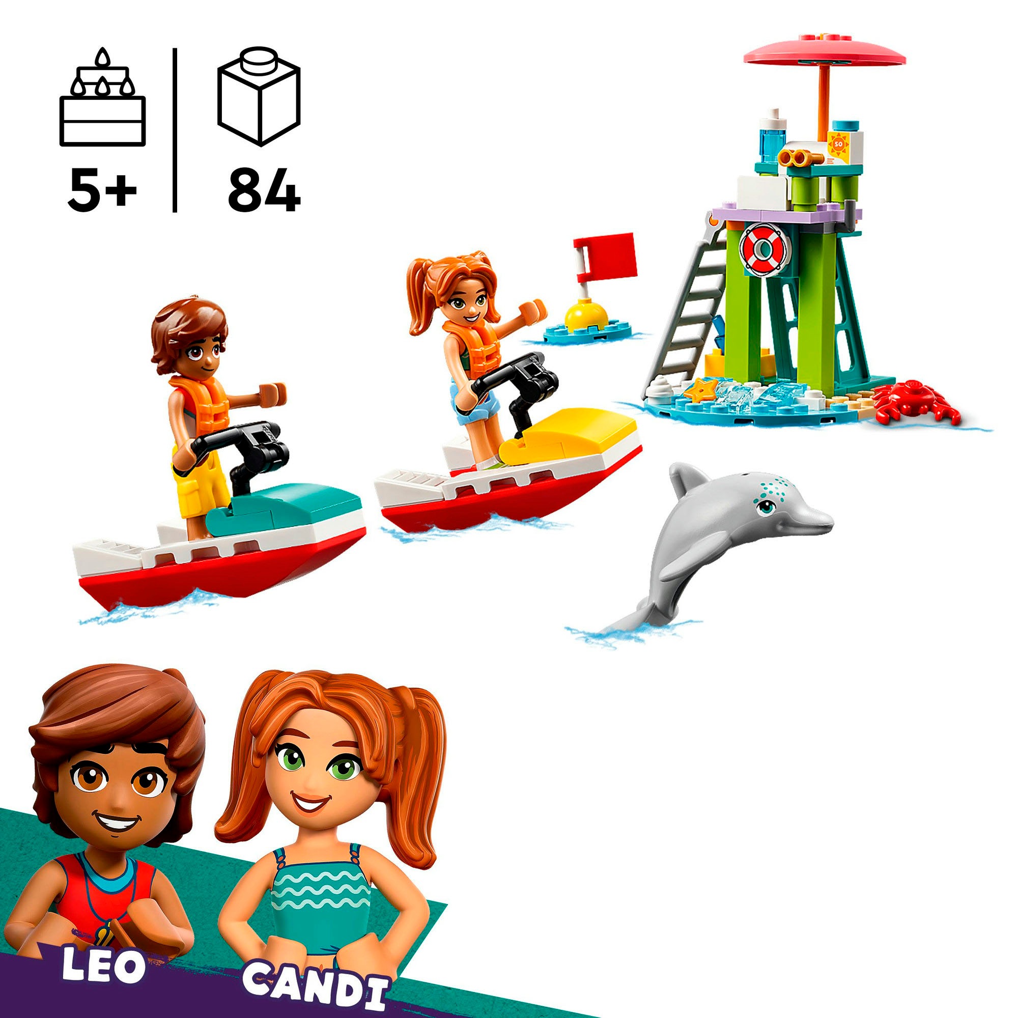 LEGO® Konstruktionsspielsteine »Rettungsschwimmer Aussichtsturm mit Jetskis (42623), LEGO Friends«, (84 St.), Made in Europe