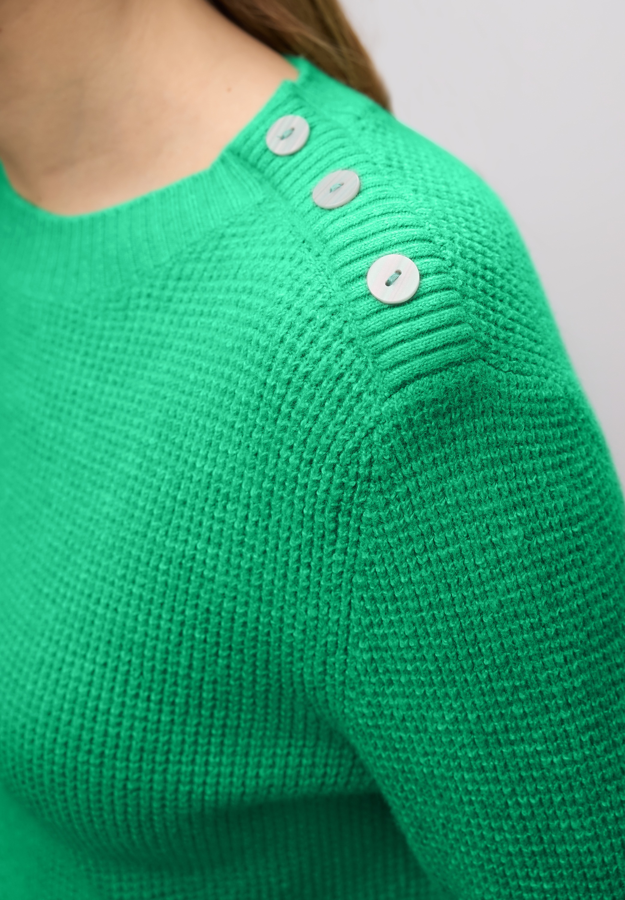 Strickpullover STREET ONE, Damen, Gr. 42, arcadia grün meliert, Web, 37% Baumwolle, 34% Polyacryl, 26% Polyester, 3% Elasthan, unifarben, normal normal, Rundhals, Rippbündchen, Pullover Strickpullover, Grobstrick 3