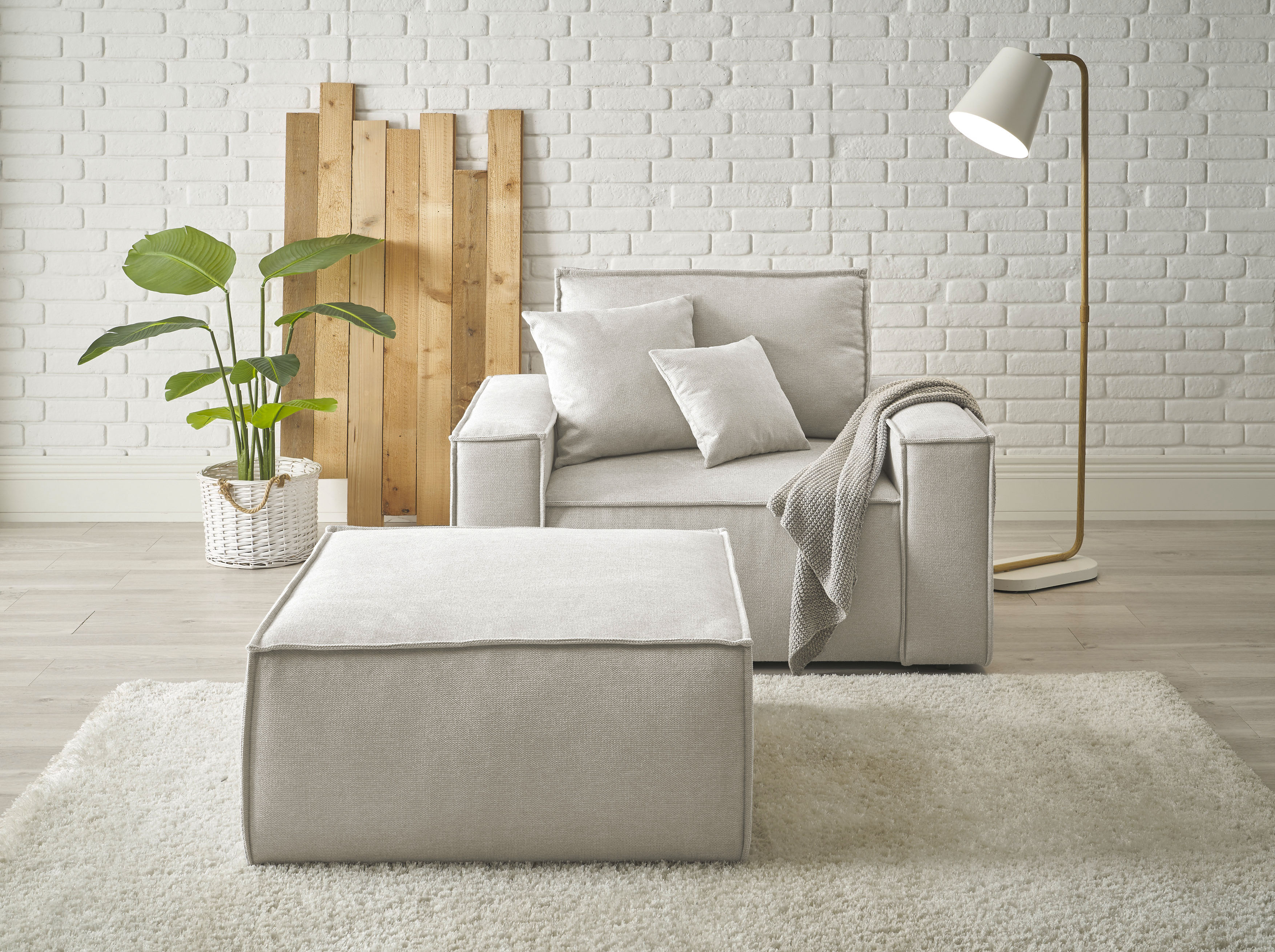 OTTO home Loveseat "FINNLEY Struktur fein, Loveseat & Hocker im Set" 2 Stk. tlg. verfügbar in den Stoffqualitäten Bouclé, Struktur fein und Mega Cord