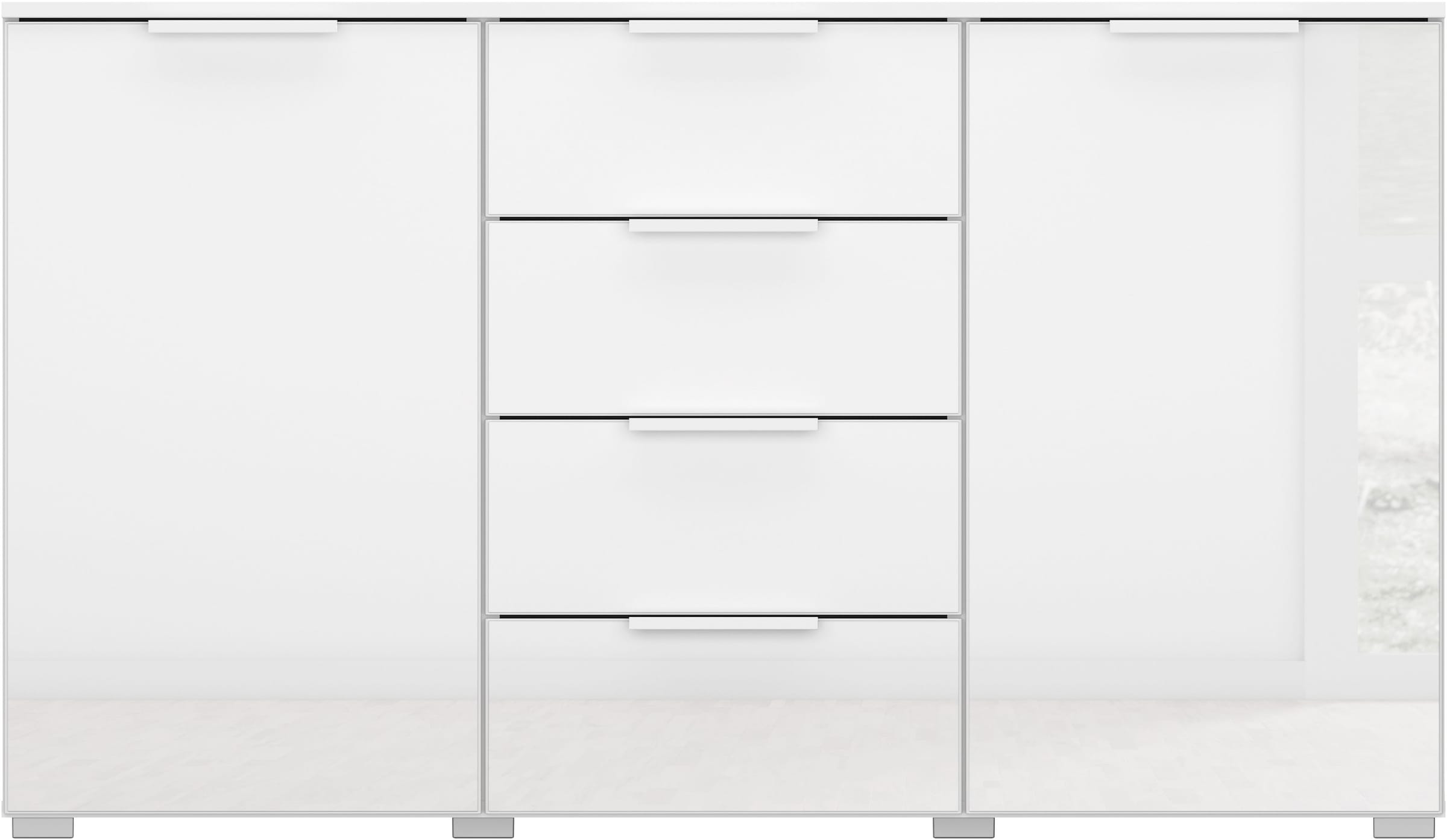 rauch Schubkastenkommode »Sideboard Kommode Kombikommode KOLUNA mit Glasfront«, (Breite 120 cm), vier große Schubladen, mit insgesamt 4 Einlegeböden MADE IN GERMANY