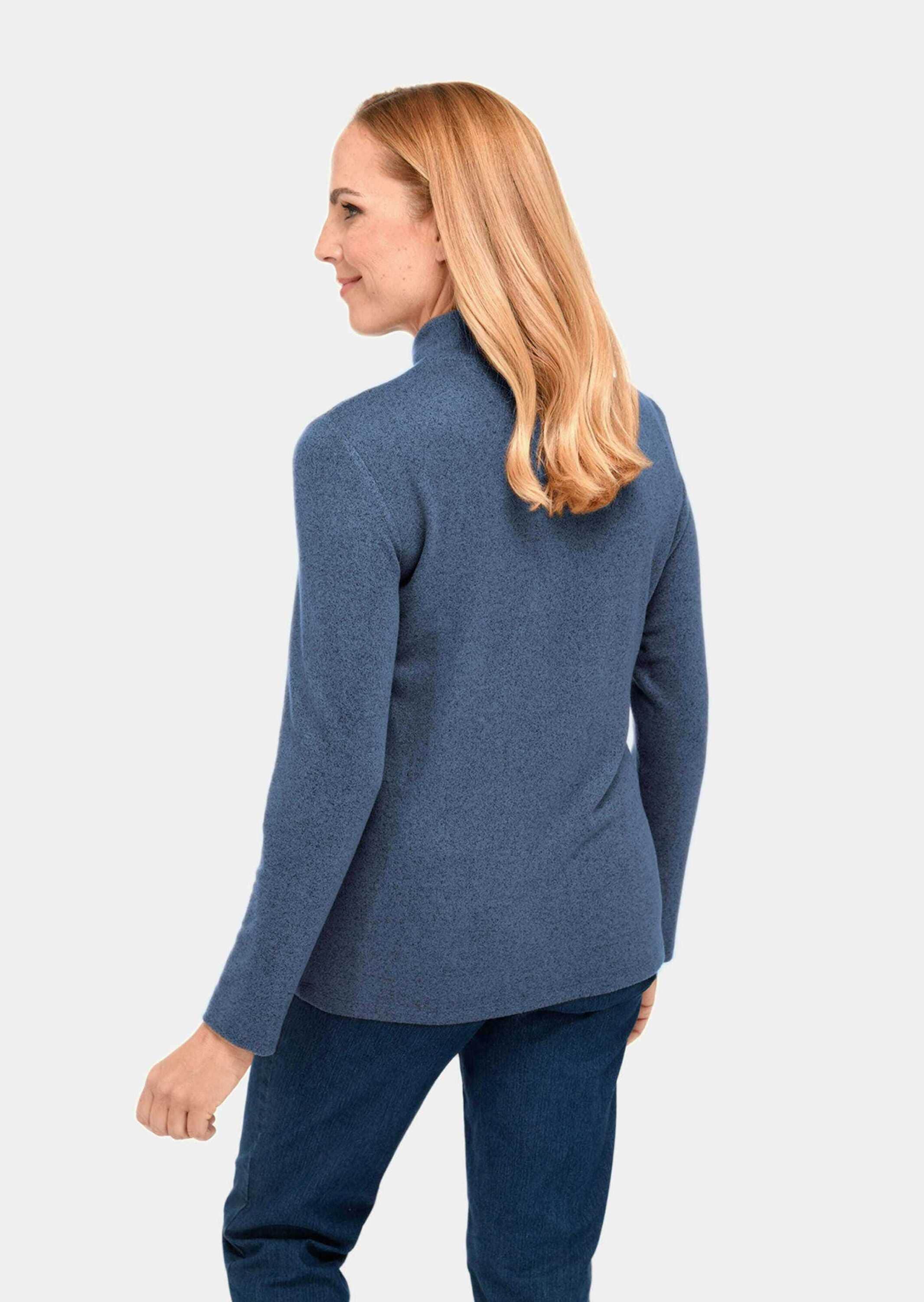 GOLDNER Strickpullover »Kurzgröße Flauschiges Stehbundshirt mit Reißverschluss und glänzendem, gesticktem Logo«