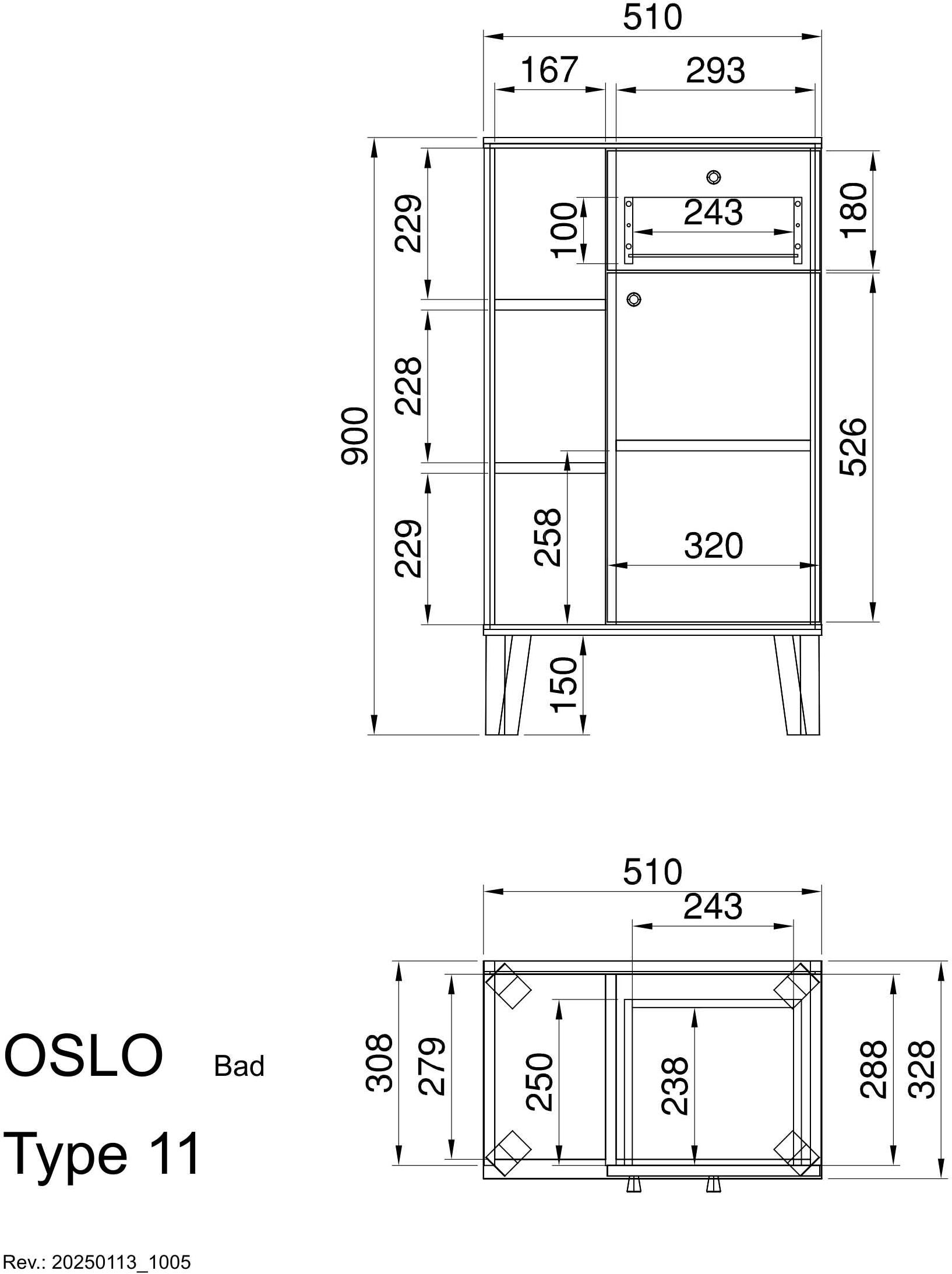 INOSIGN Midischrank »Oslo, Badschrank mit Knopfgriff, Schrank im skandinavischen Design«, in der Türfarbe Weiß oder Grau verfügbar, ausreichend Stauraum