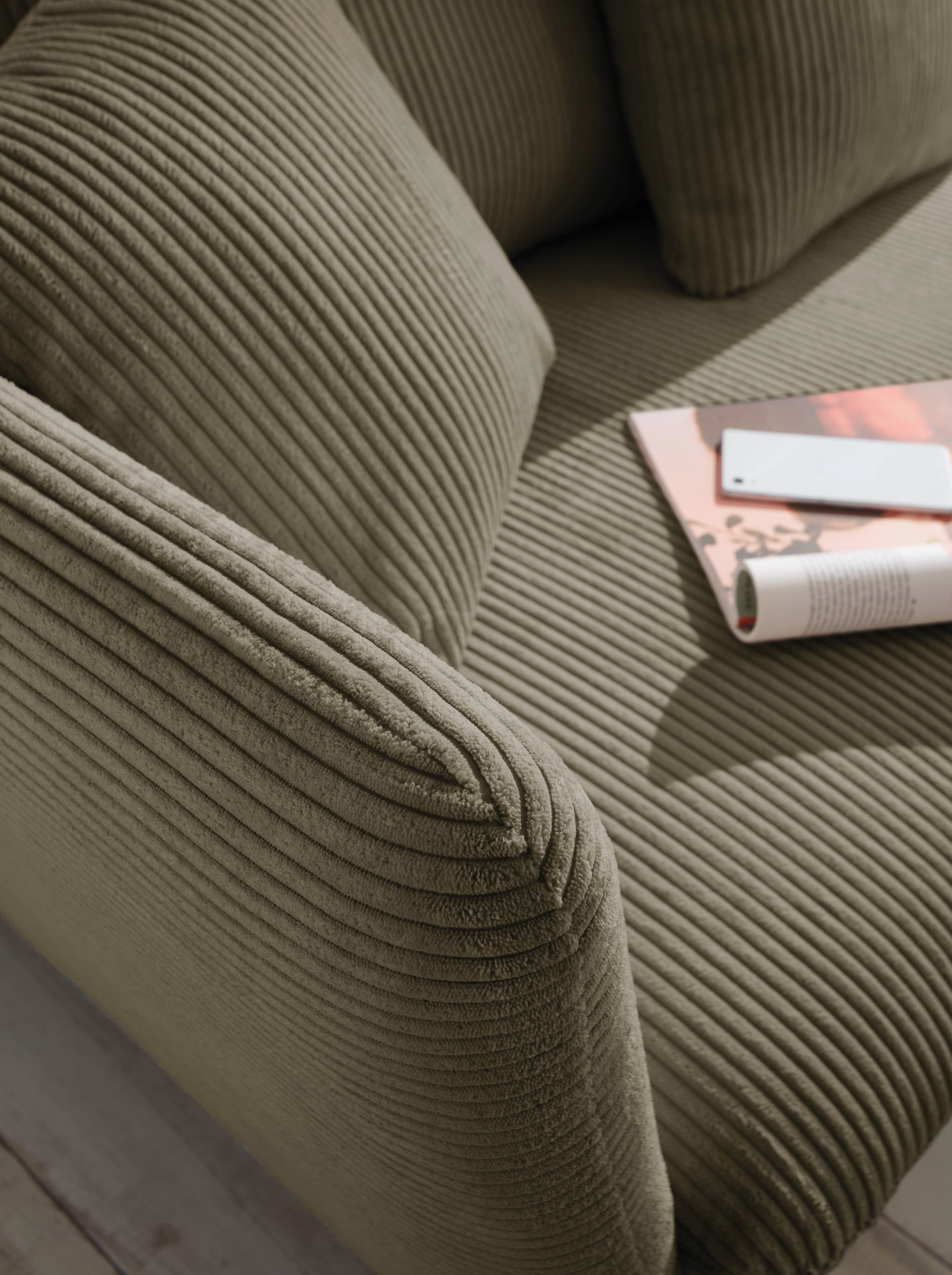 andas Ecksofa »MERLE, 258 cm, L-Form, traumhafter Cord,«, mit Bettfunktion und Bettkasten, Liegefläche 224 x 139