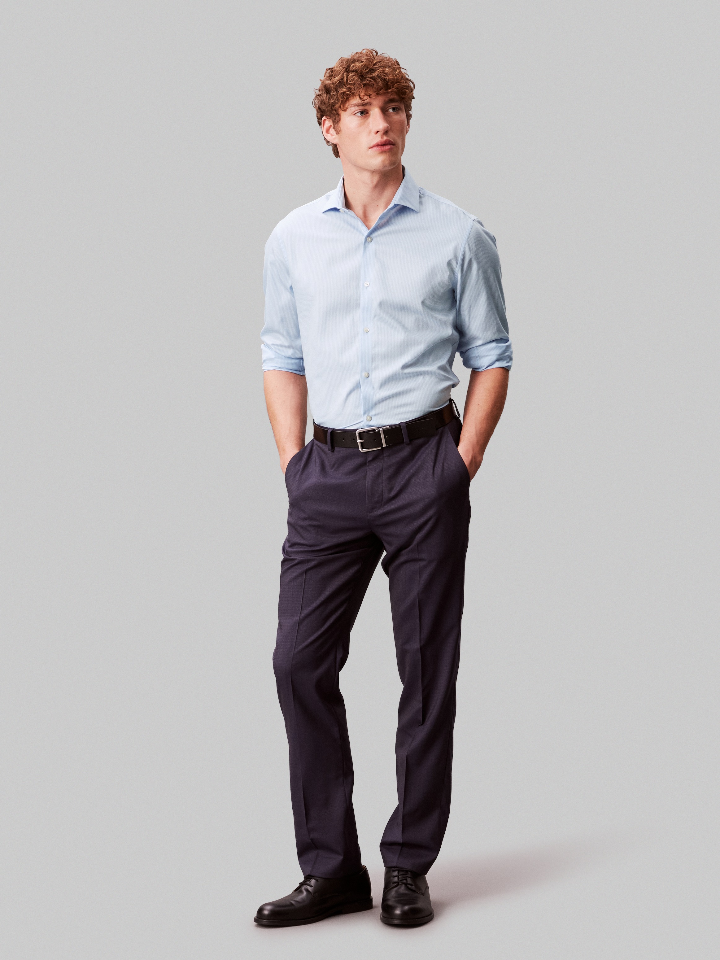 Calvin Klein Slim Soft Washed Stretch Striped Business Shirt Light Blue 39 2
